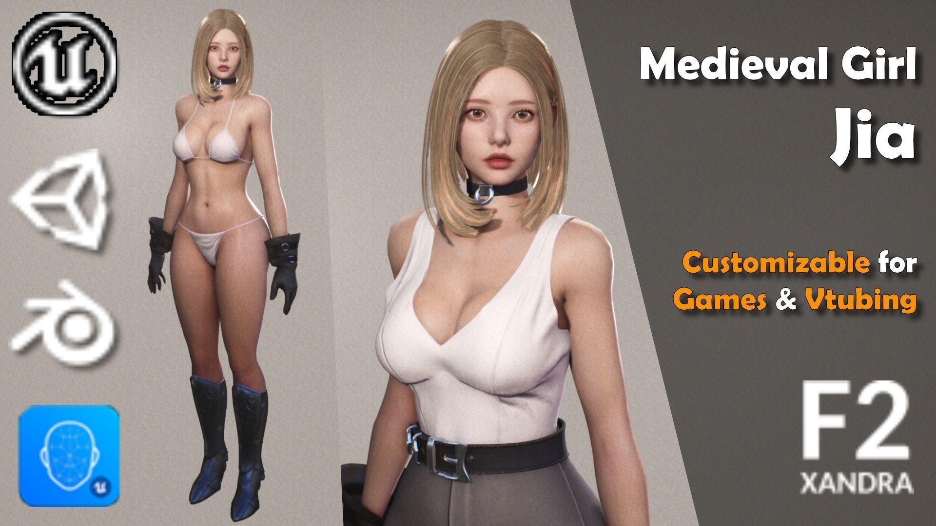 Medieval Girl Jia F2 Rigged Animated Modular Game Character Low-poly 3D model_3
