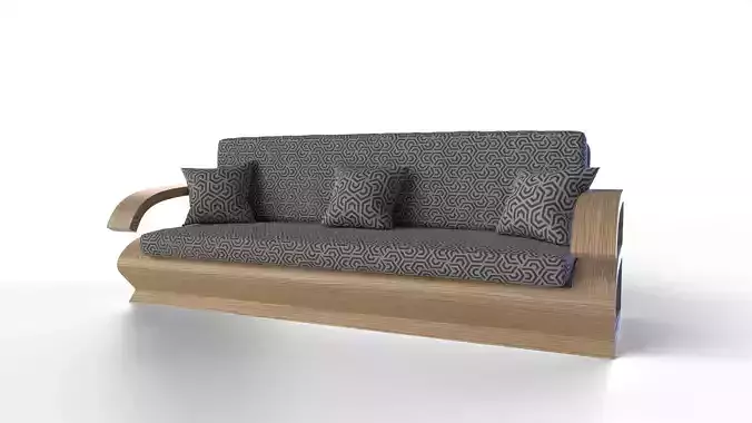 Modern Wooden Sofa with Patterned Upholstery