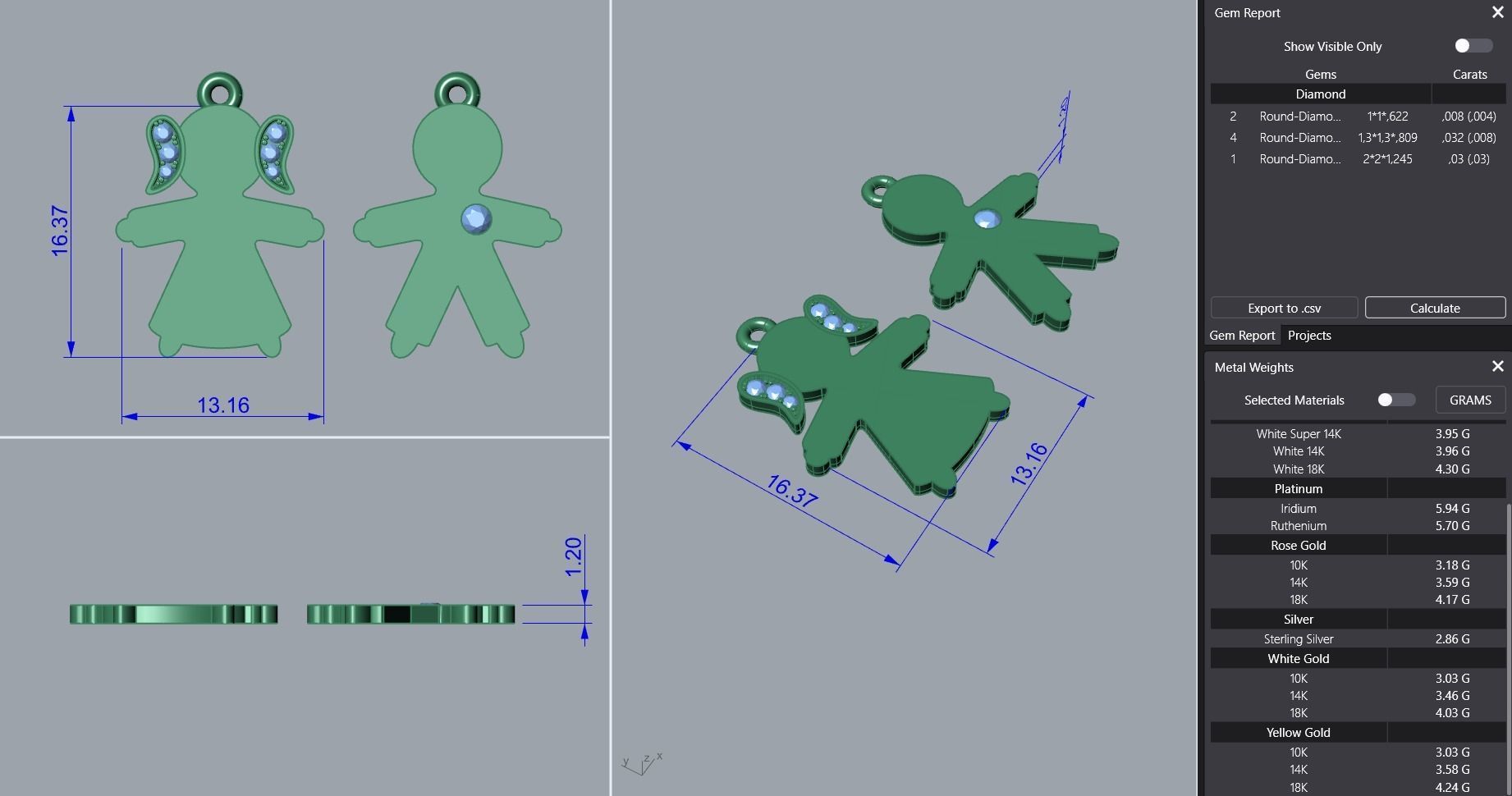 Boy Girl Kid Parents Diamond Pendant Bracelet 3D print model_1