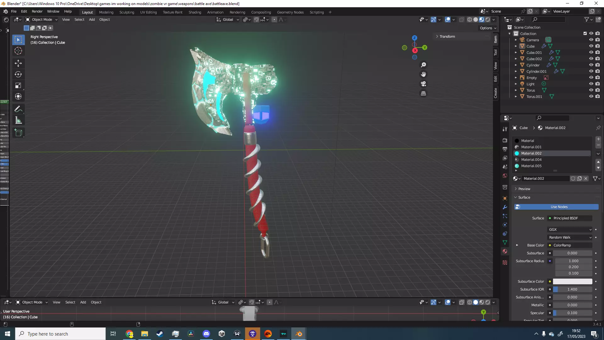 futuristic battle axe 3D model_0
