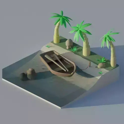 island and boat with palm trees