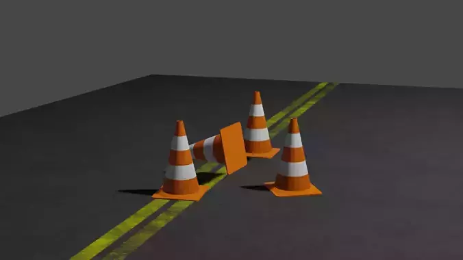 Cono Stradale - Strada Con Strisce Gialle Low-poly 3D model