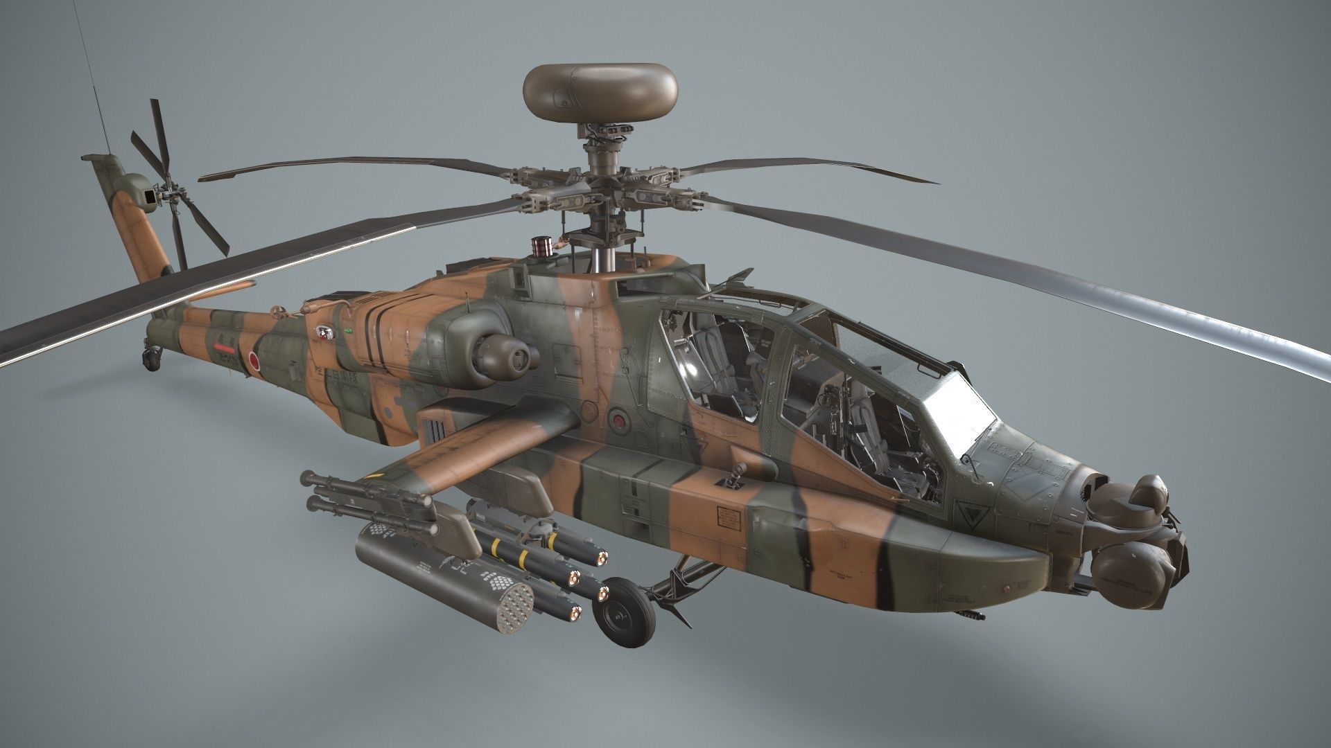  Apache AH-64D Japan Ground Self-Defense  Force Static Low-poly 3D model_7