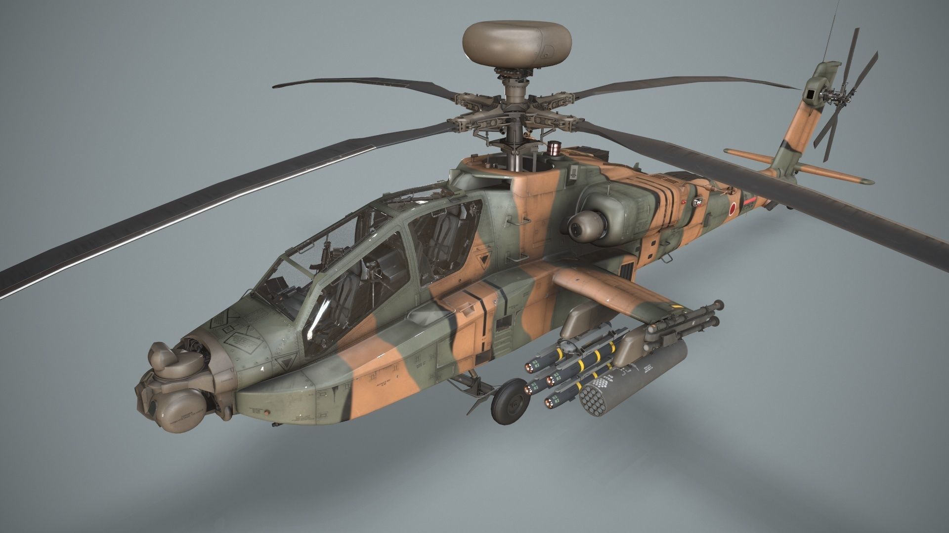  Apache AH-64D Japan Ground Self-Defense  Force Static Low-poly 3D model_3