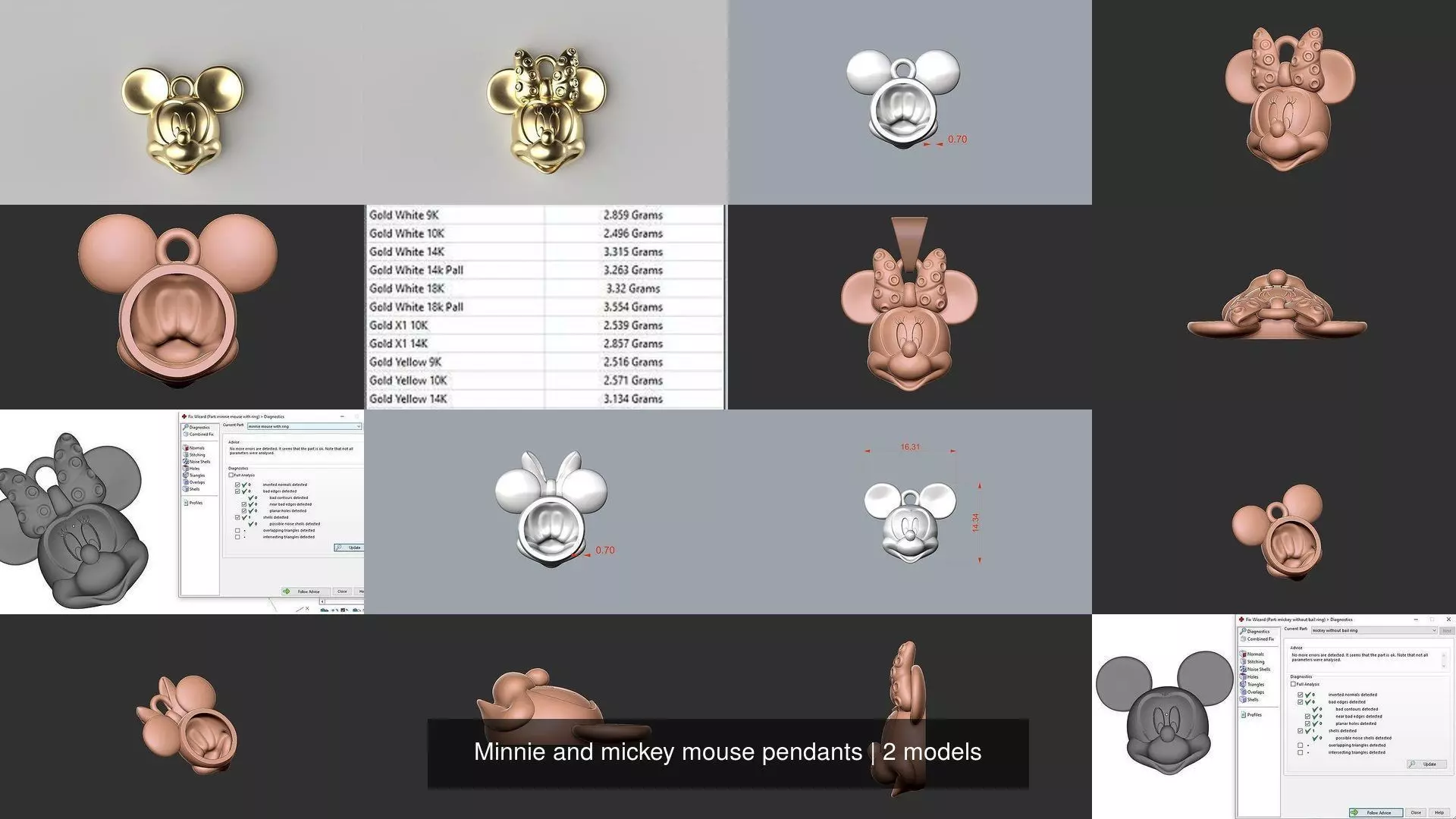 Minnie and mickey mouse pendants 3D Model Collection_1