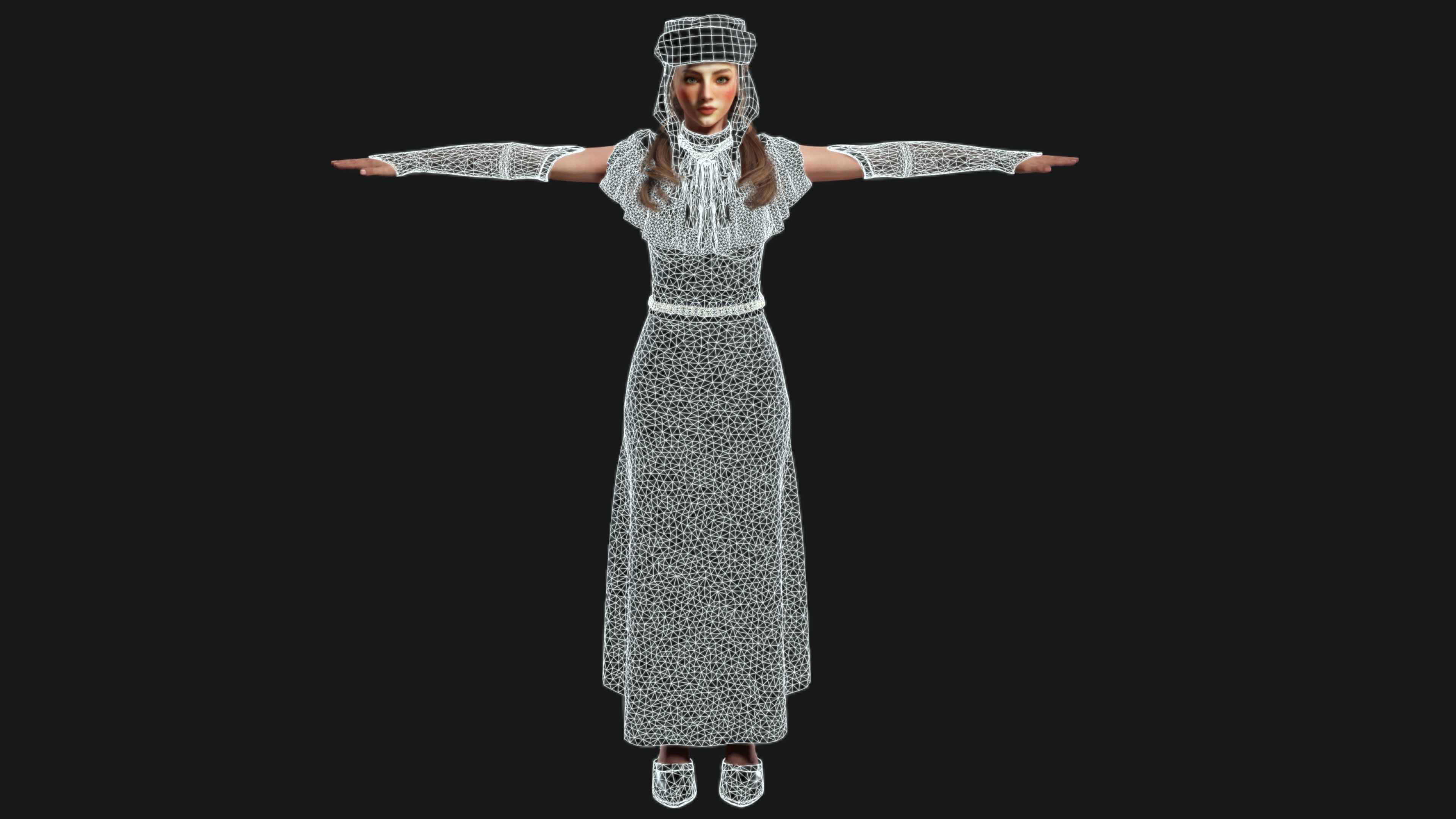 3D MODEL VICTORIAN OUTFIT FEMALE MODULAR -for GAMES or ANIMATION Low-poly 3D model_20