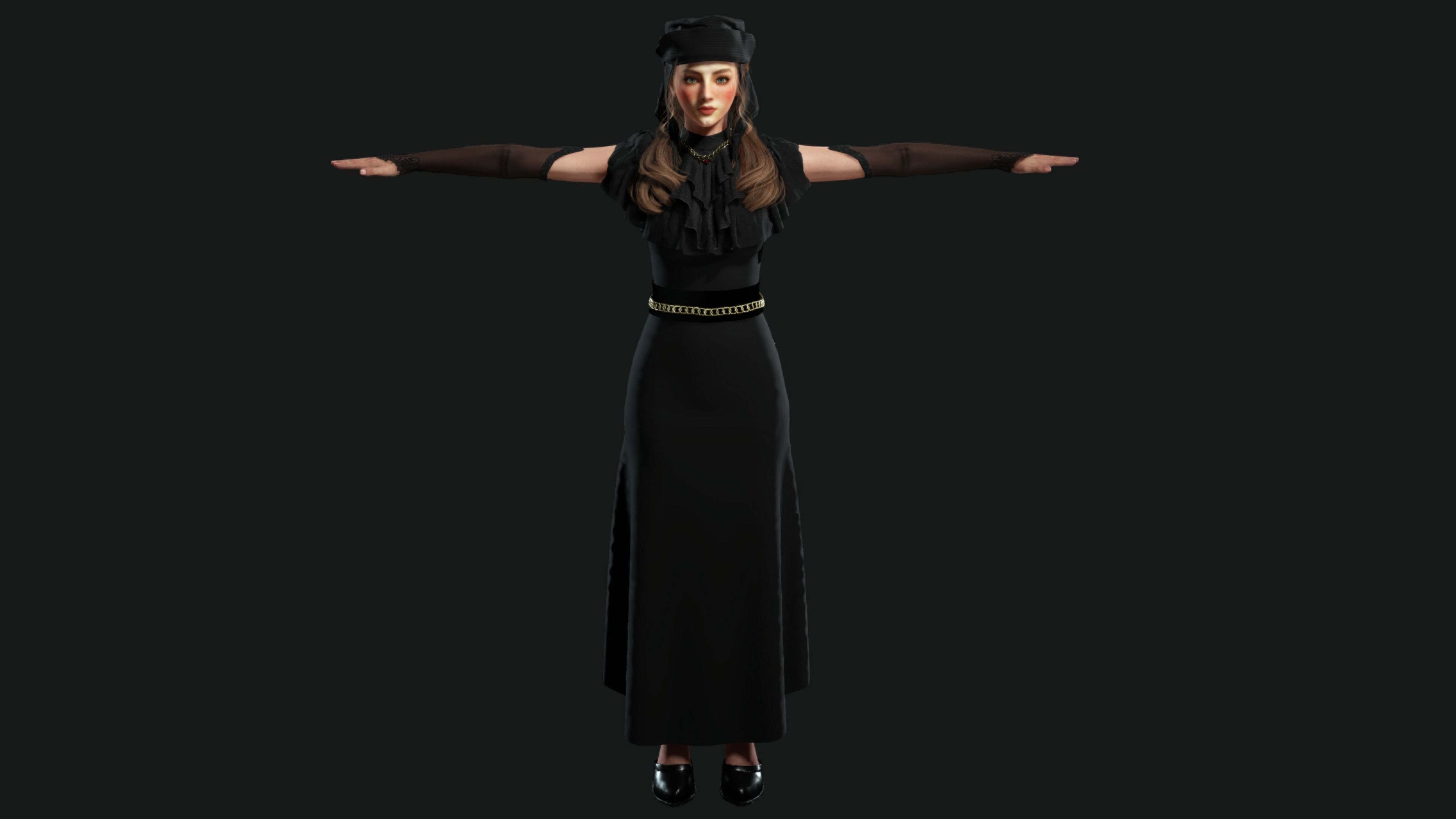 3D MODEL VICTORIAN OUTFIT FEMALE MODULAR -for GAMES or ANIMATION Low-poly 3D model_19