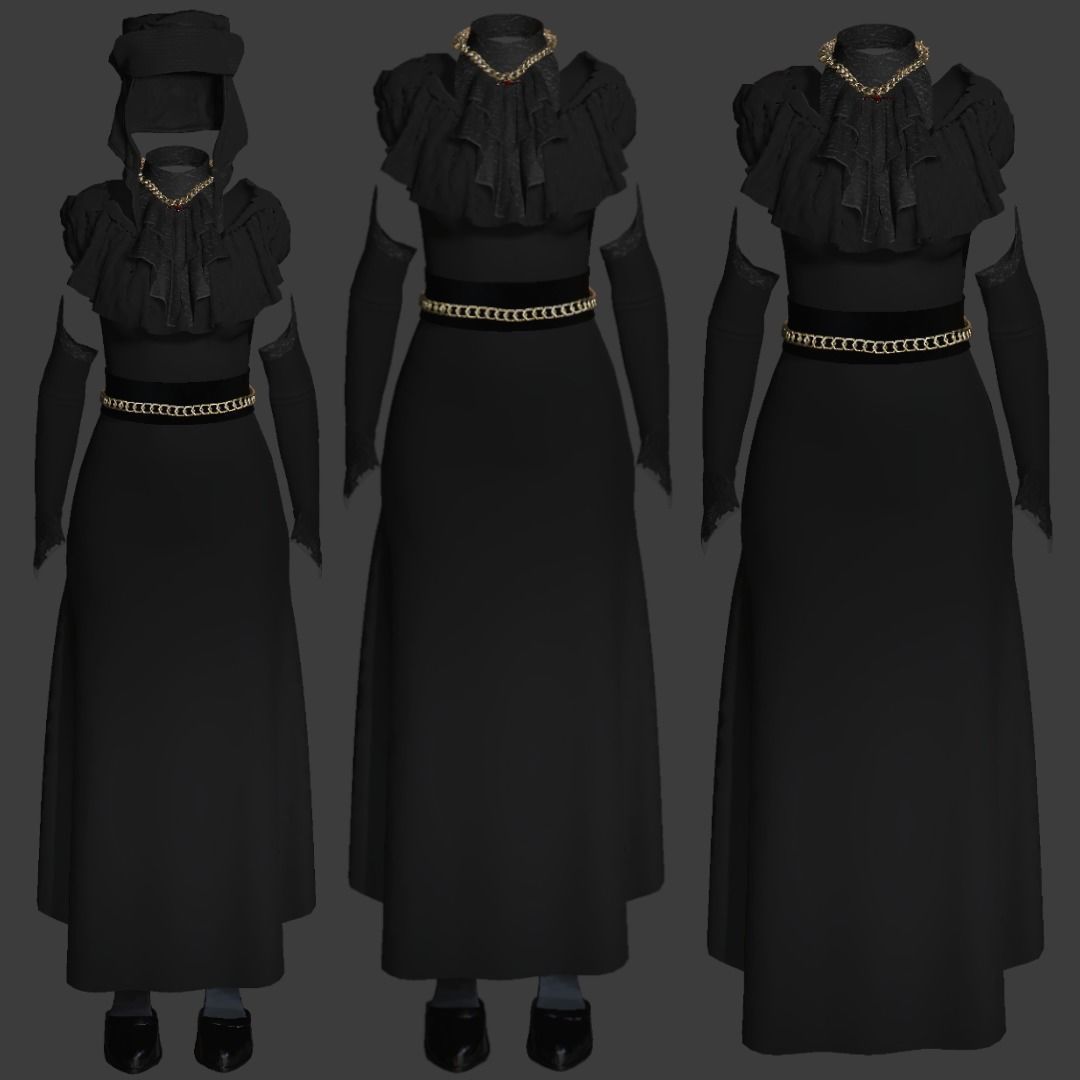 3D MODEL VICTORIAN OUTFIT FEMALE MODULAR -for GAMES or ANIMATION Low-poly 3D model_1