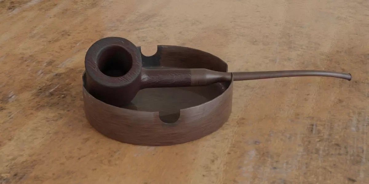 Ashtray and Pipe Free low-poly 3D model
