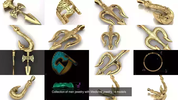 Collection of men jewelry with Medieval jewelry 