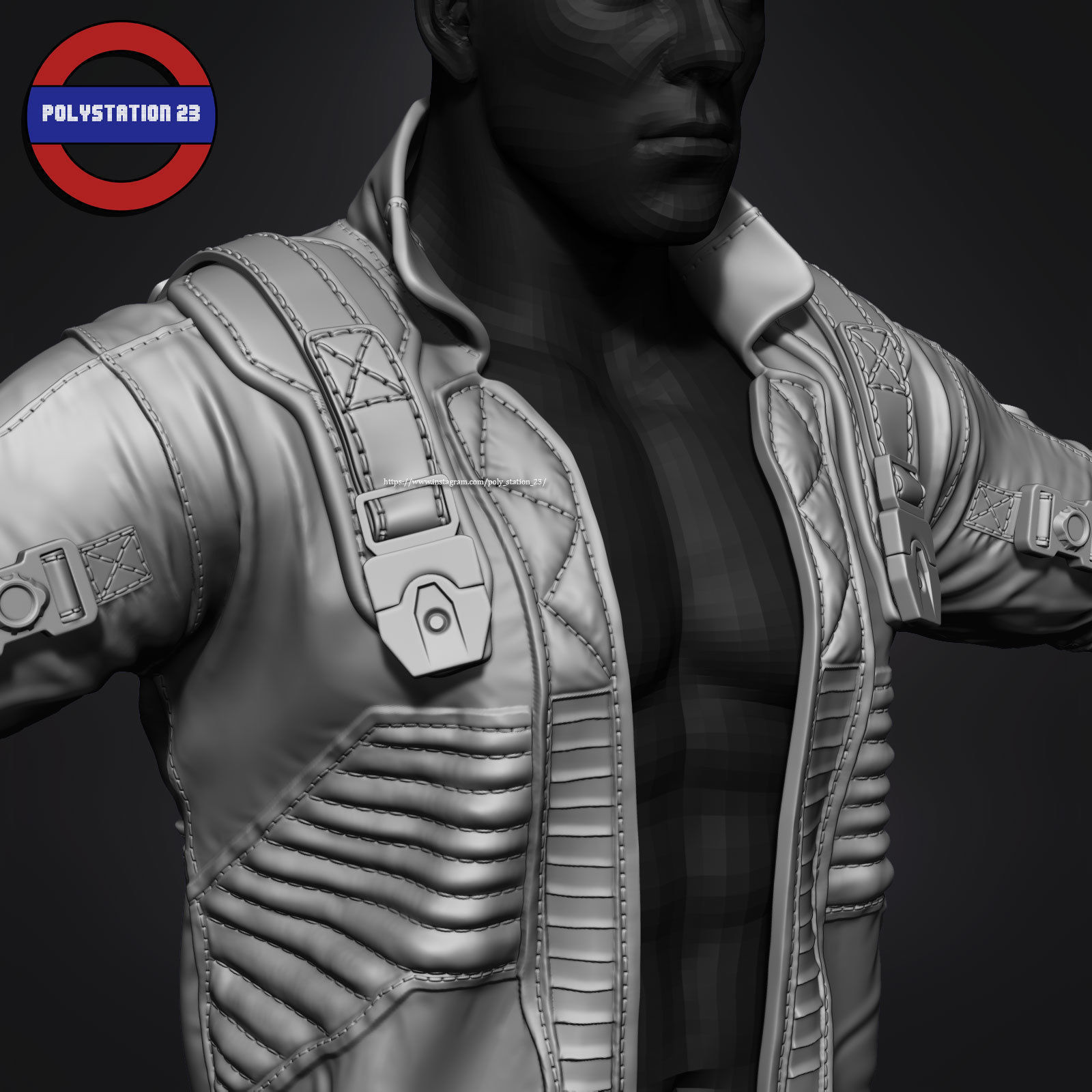sci fi jacket v1 zbrush highpoly sculpt 3D model_7