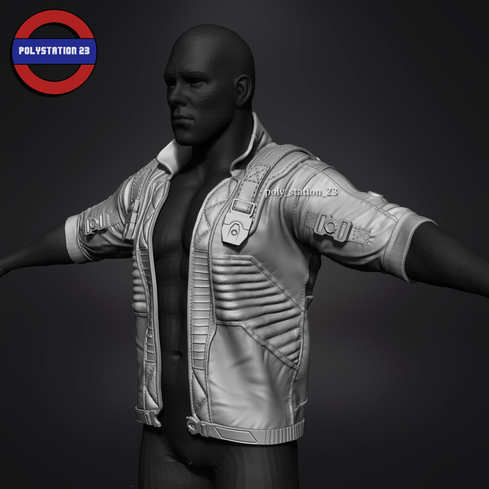 sci fi jacket v1 zbrush highpoly sculpt 3D model_1