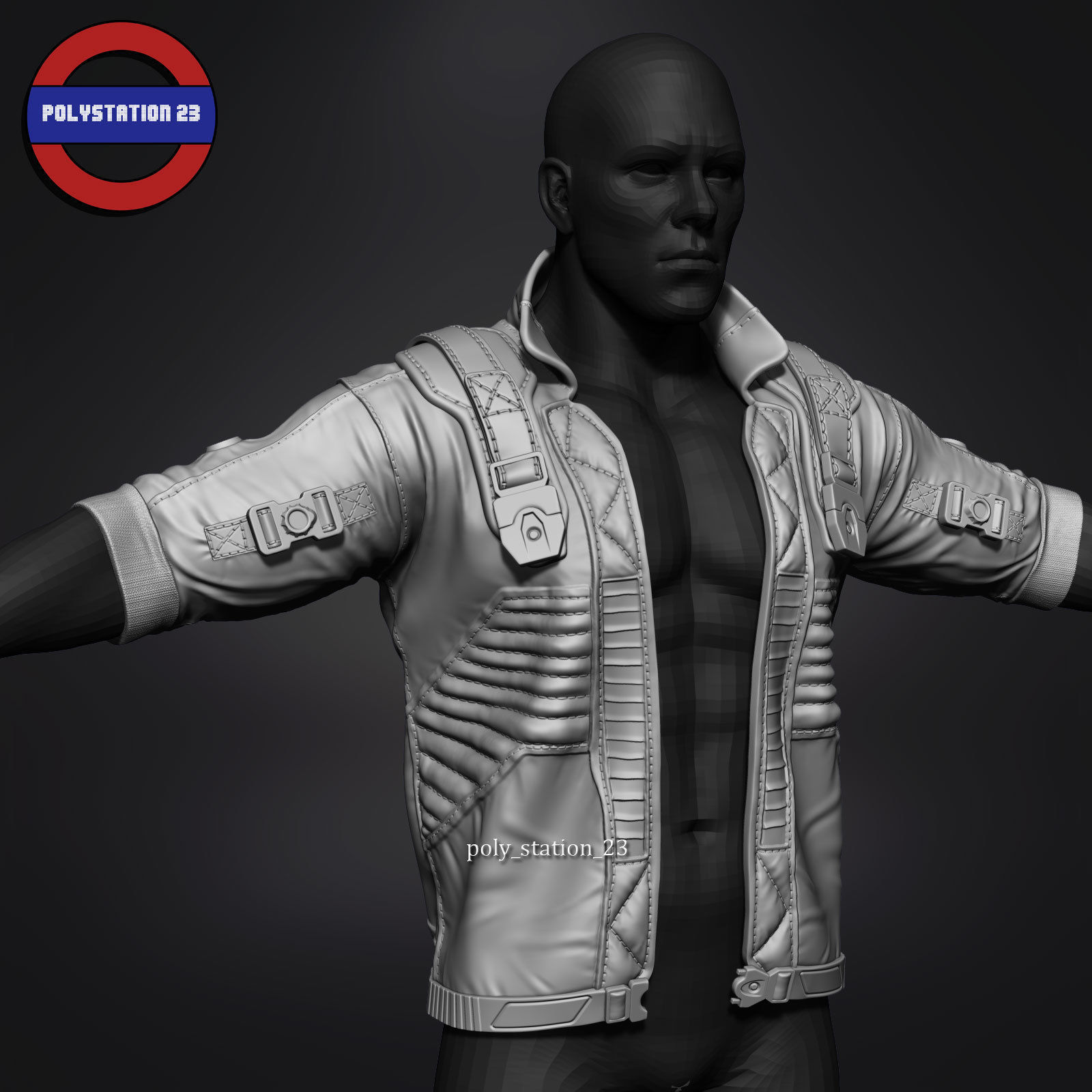 sci fi jacket v1 zbrush highpoly sculpt 3D model_6