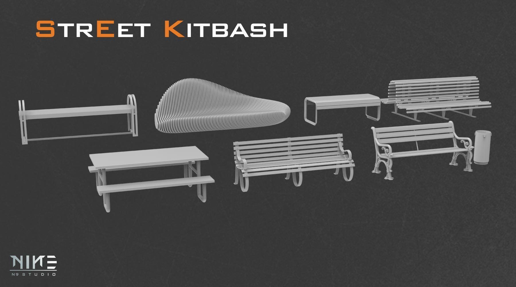 Street Kitbash 3D model_13
