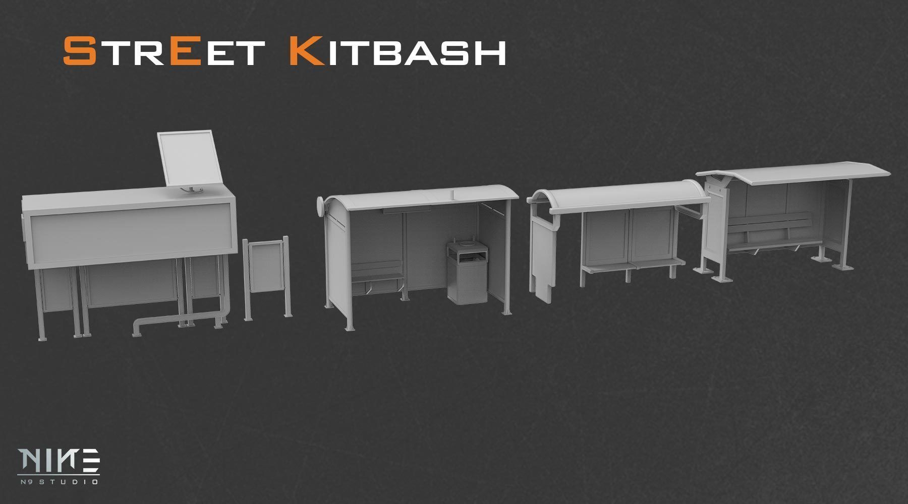 Street Kitbash 3D model_4