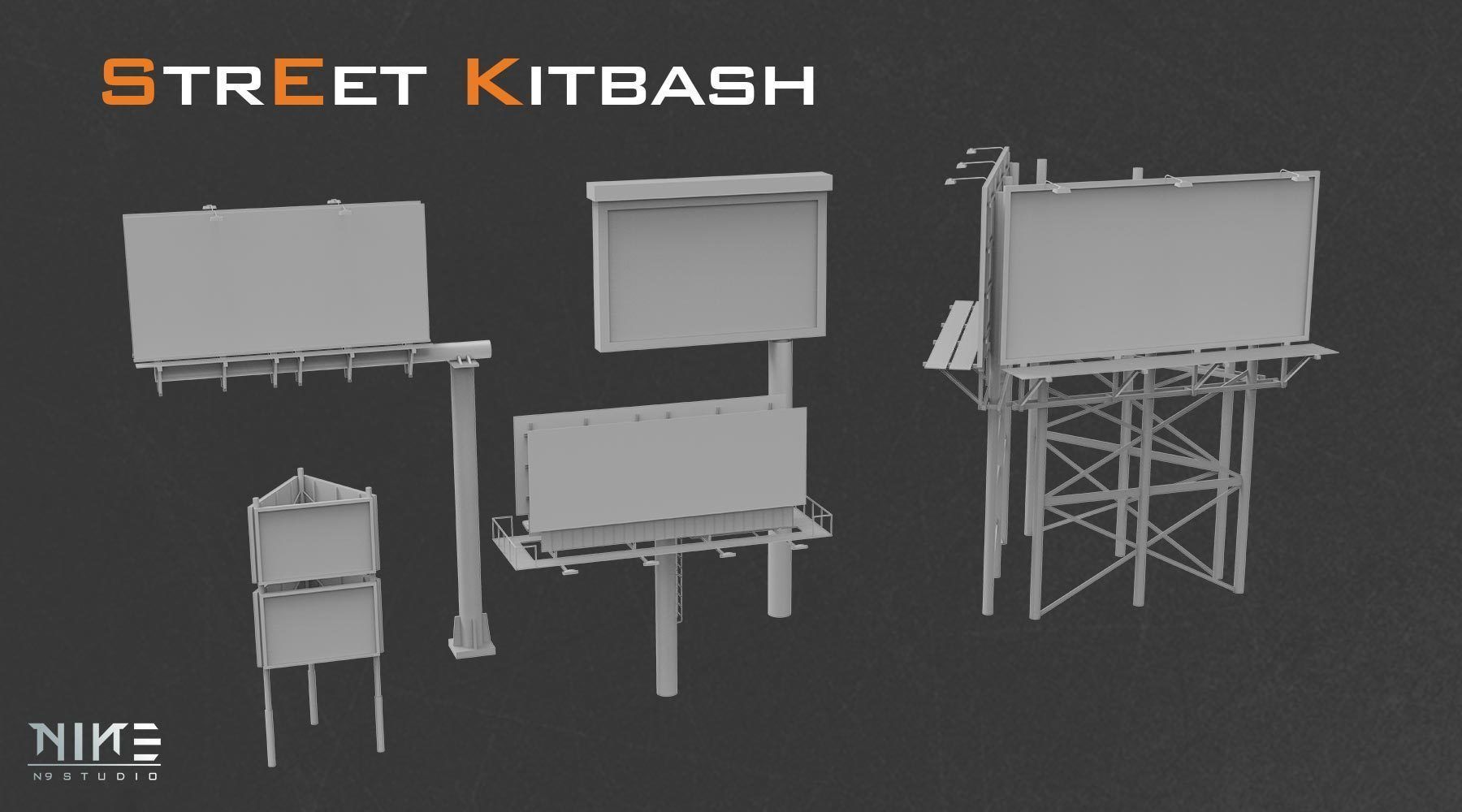 Street Kitbash 3D model_9