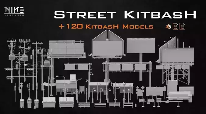 Street Kitbash 3D model Street Kitbash 3D model