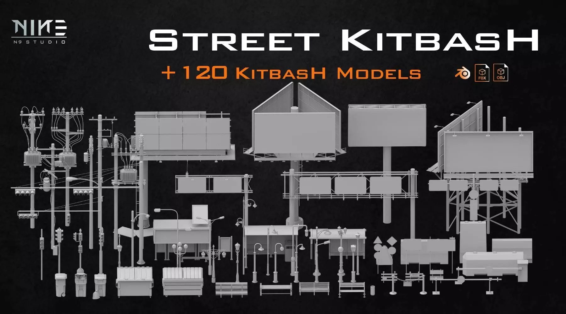 Street Kitbash 3D model_0