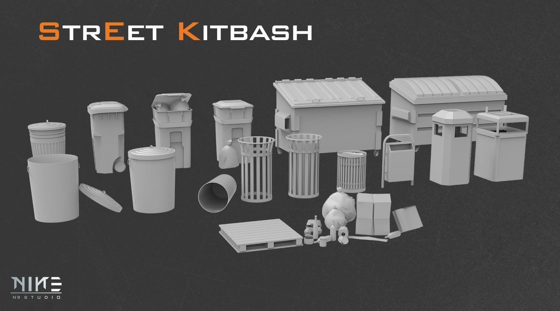 Street Kitbash 3D model_12