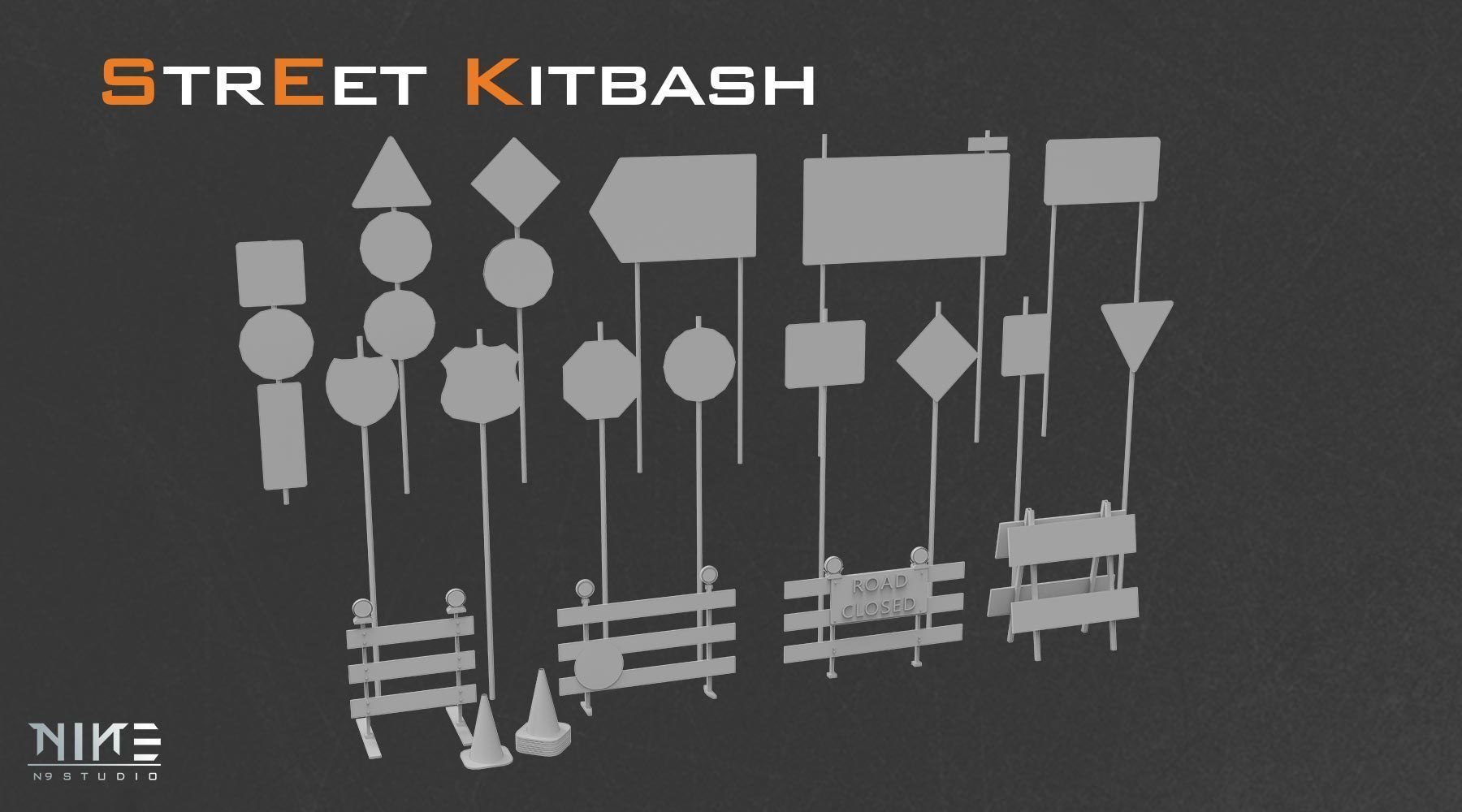 Street Kitbash 3D model_11