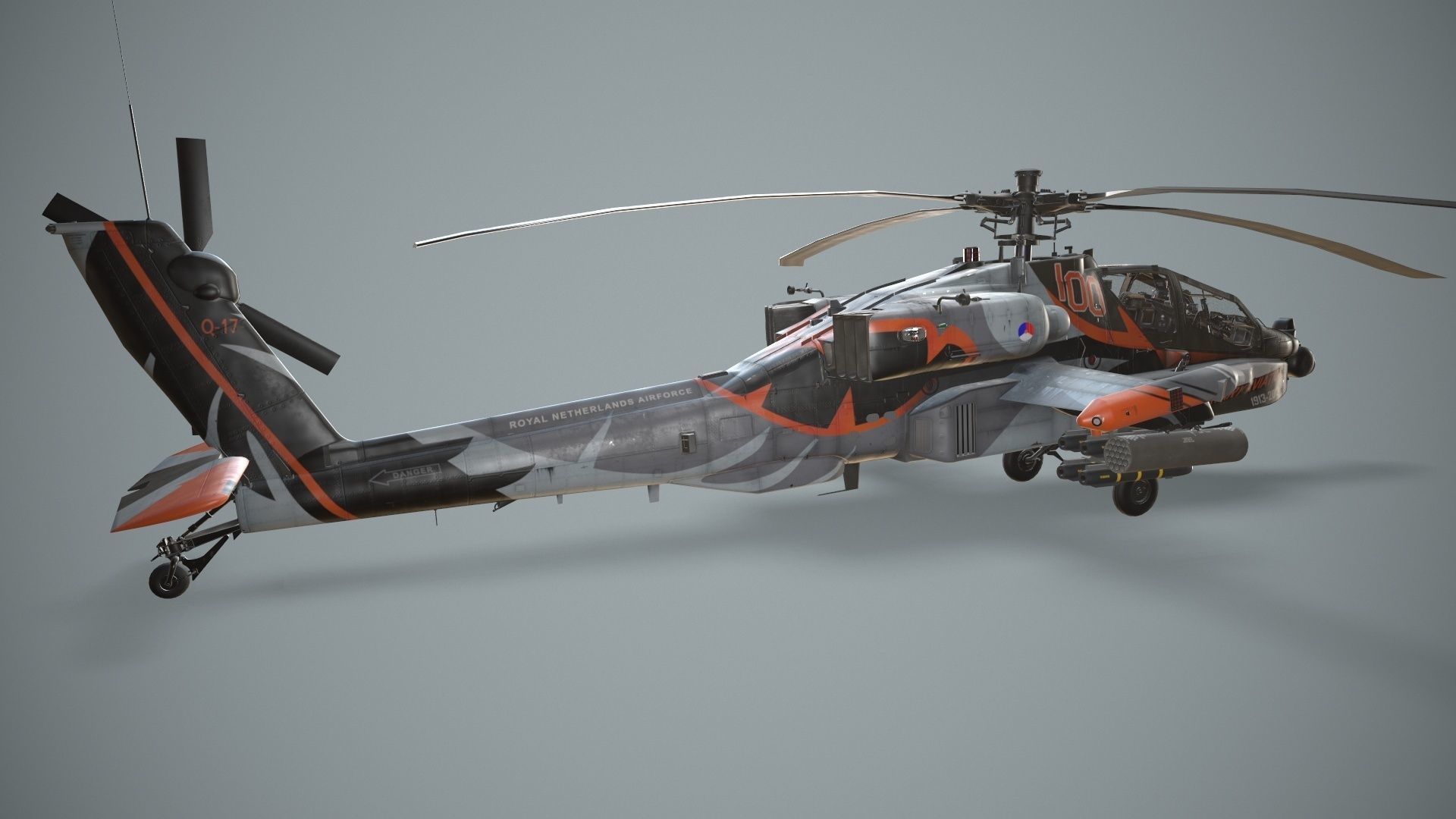Apache AH-64D Royal Netherlands Airforce Static Low-poly 3D model_6