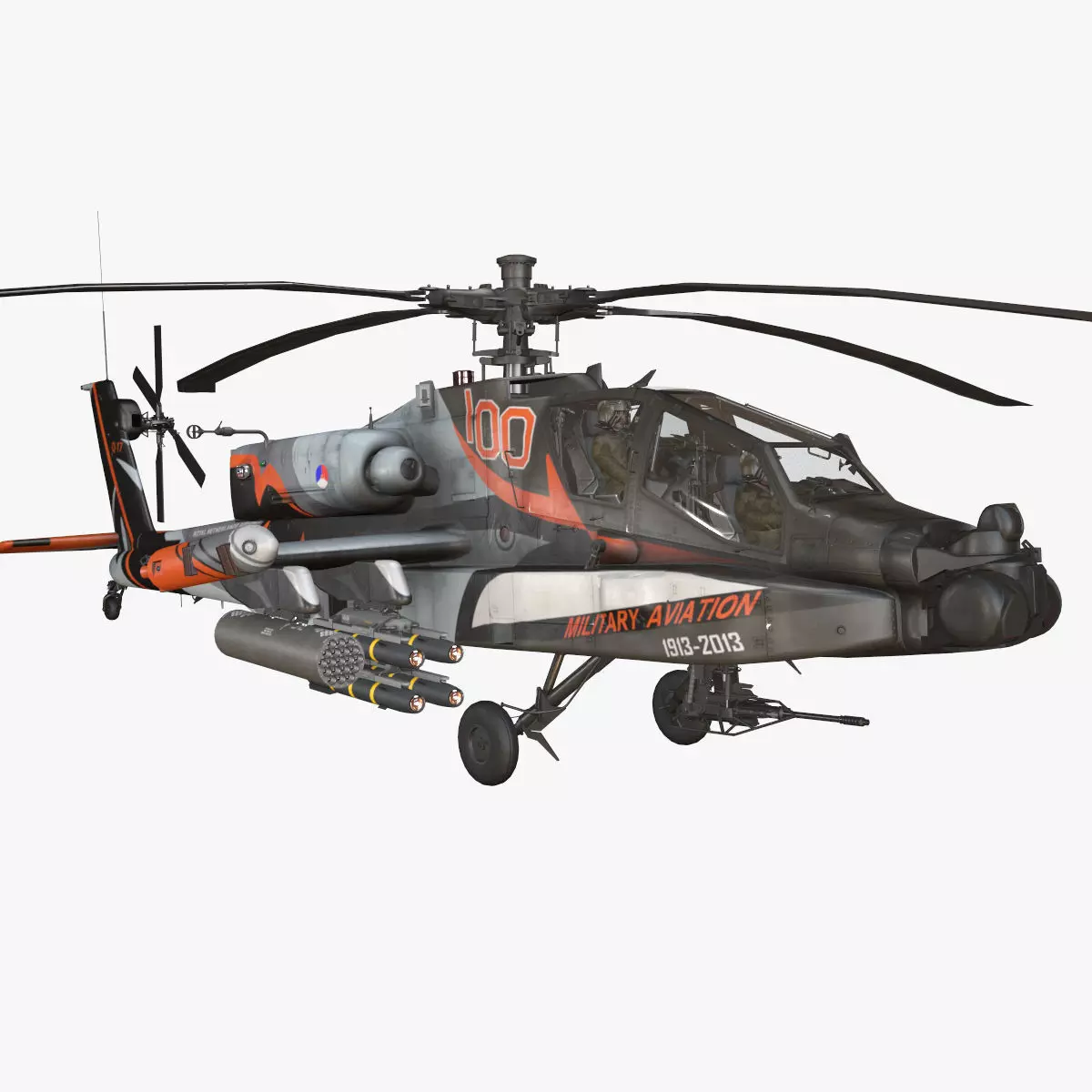 Apache AH-64D Royal Netherlands Airforce Basic Animation Low-poly 3D model_0