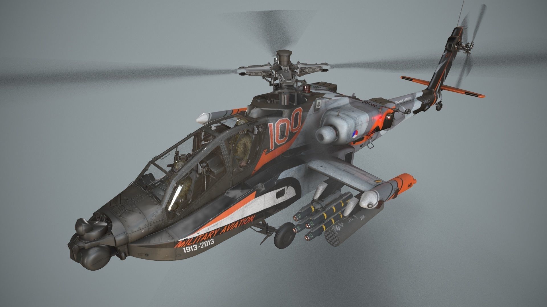 Apache AH-64D Royal Netherlands Airforce Basic Animation Low-poly 3D model_4