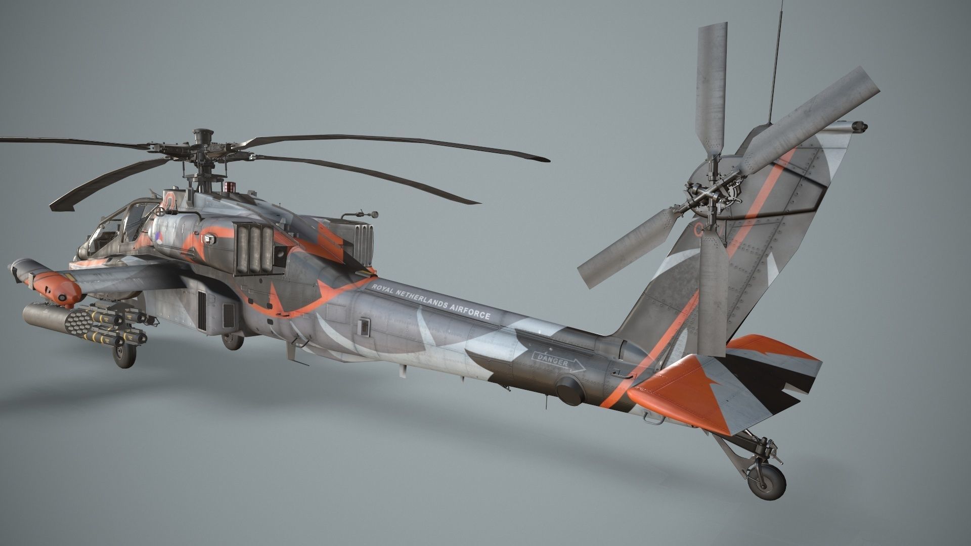 Apache AH-64D Royal Netherlands Airforce Complex  Animation Low-poly 3D model_6