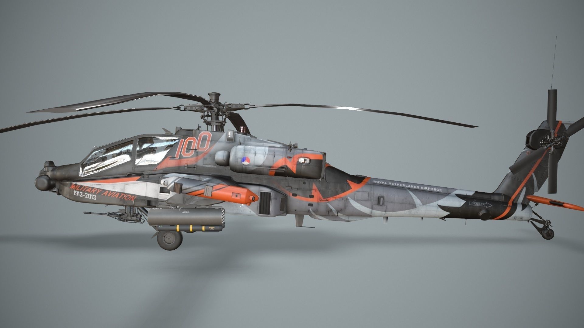 Apache AH-64D Royal Netherlands Airforce Complex  Animation Low-poly 3D model_5