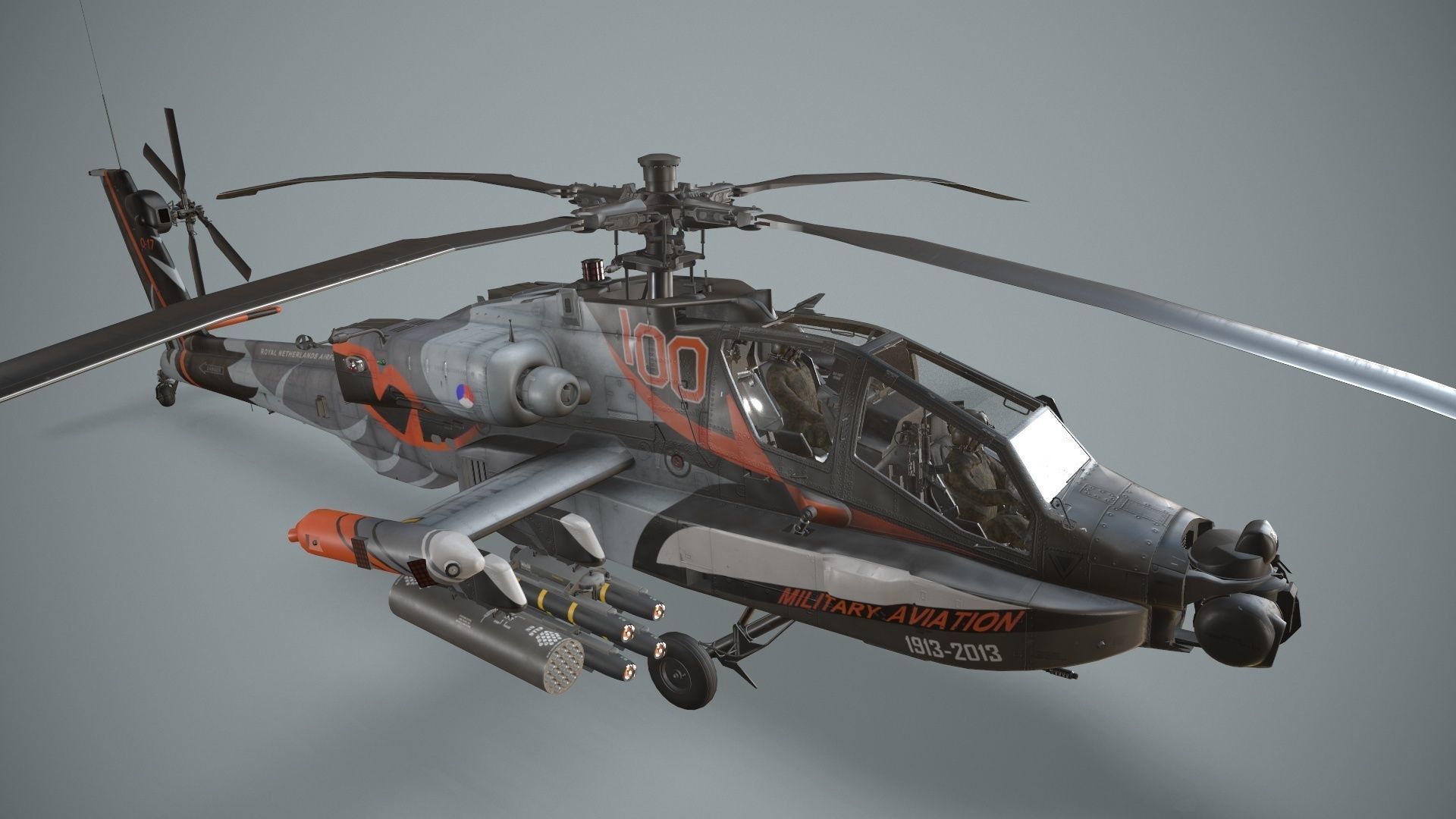 Apache AH-64D Royal Netherlands Airforce Complex  Animation Low-poly 3D model_9