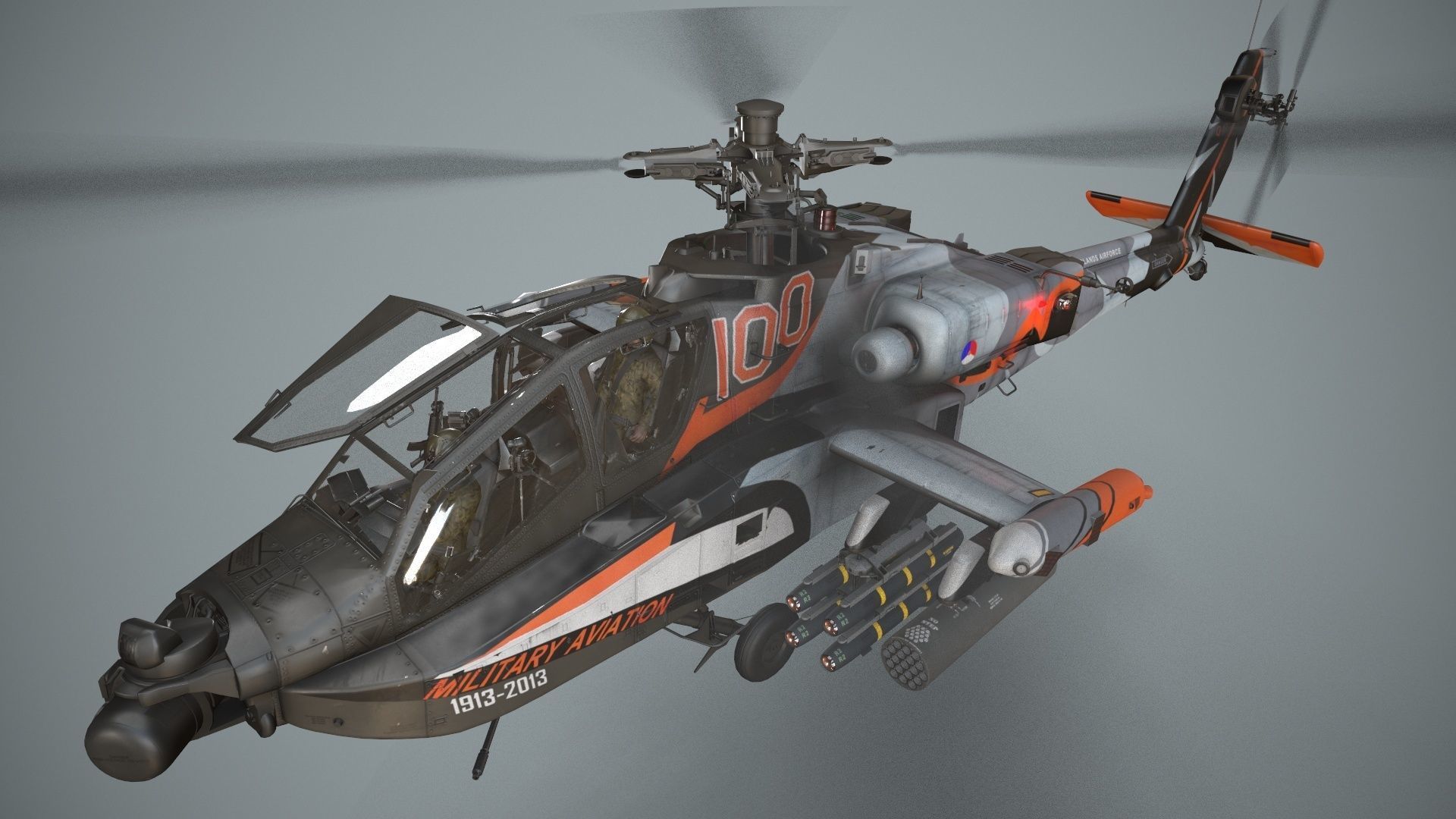 Apache AH-64D Royal Netherlands Airforce Complex  Animation Low-poly 3D model_4
