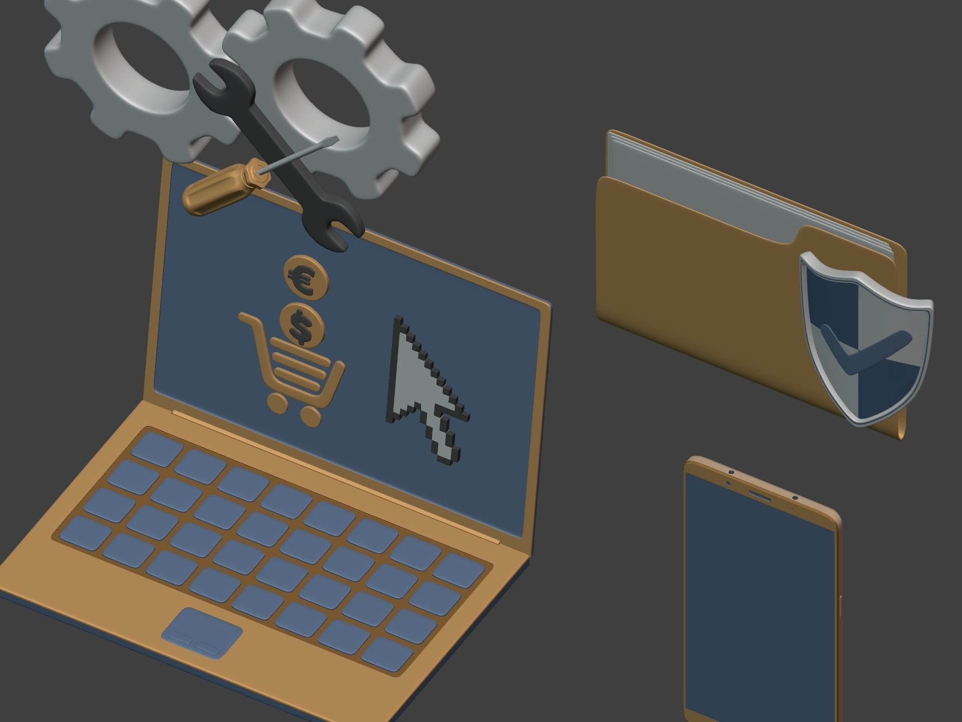 Network Security Icons Pack Low-poly 3D model_7