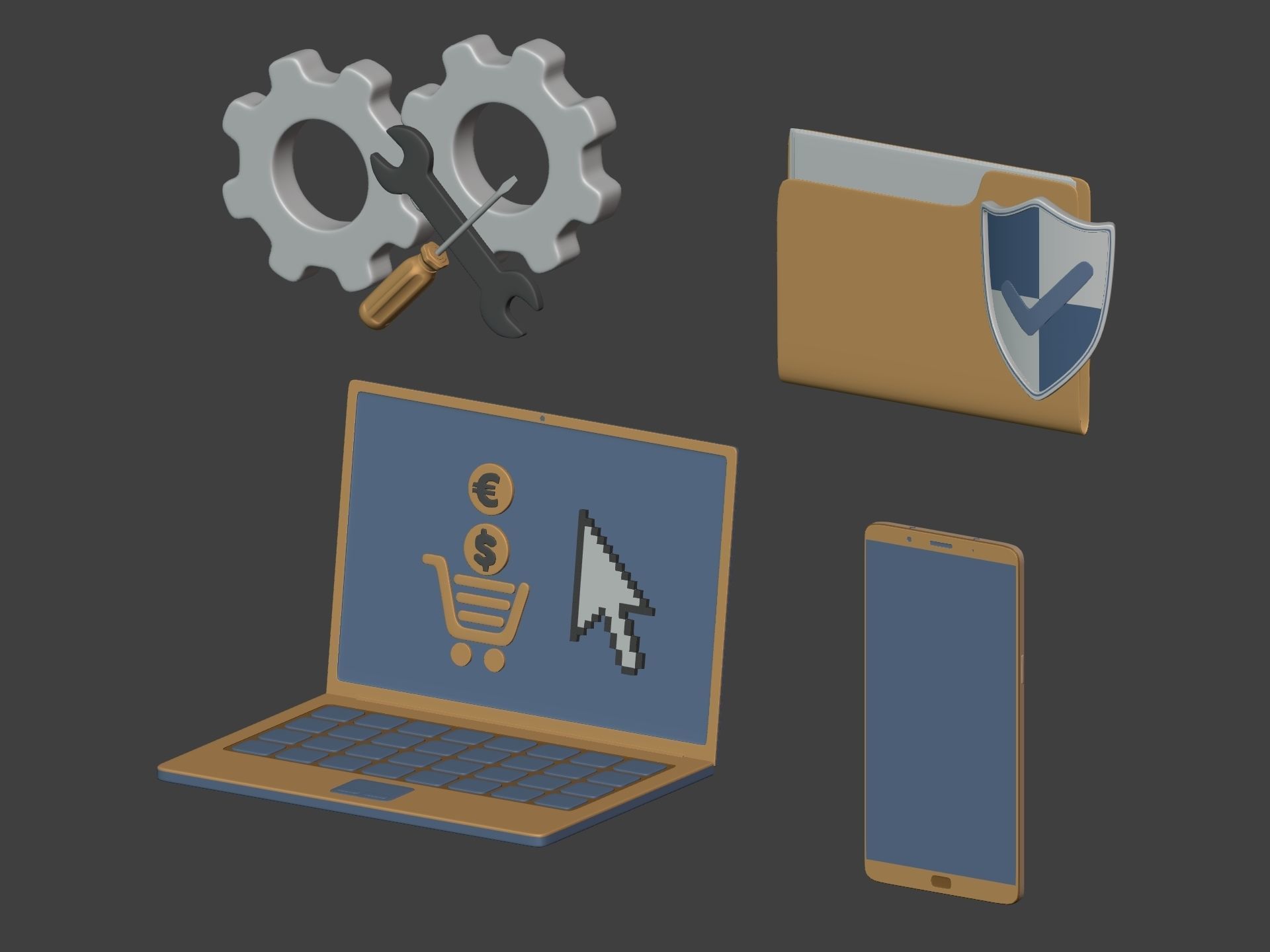 Network Security Icons Pack Low-poly 3D model_3