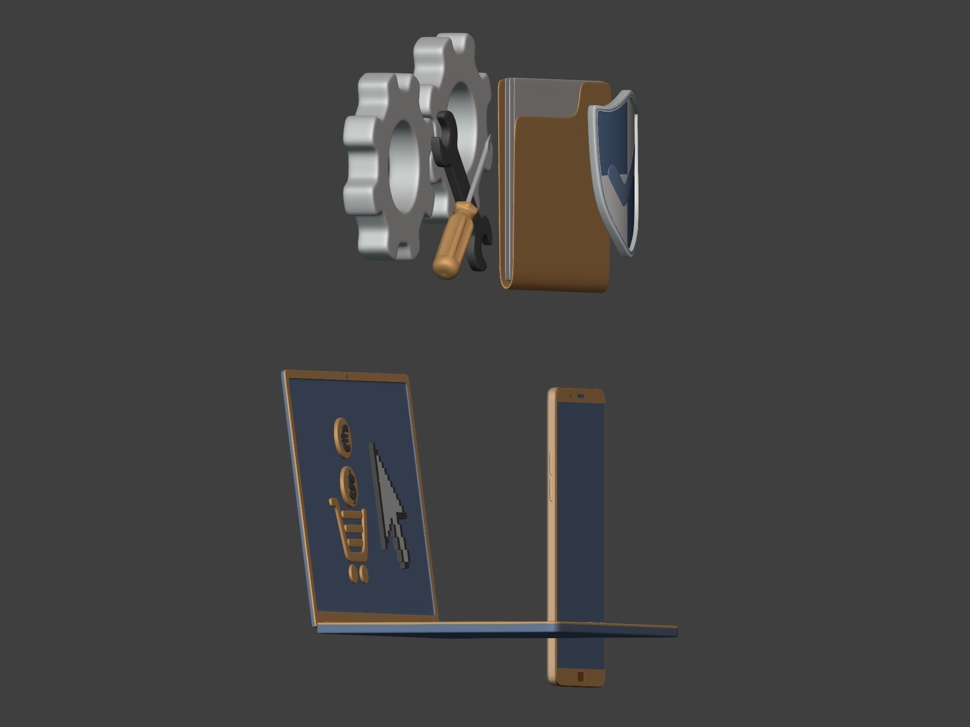 Network Security Icons Pack Low-poly 3D model_6