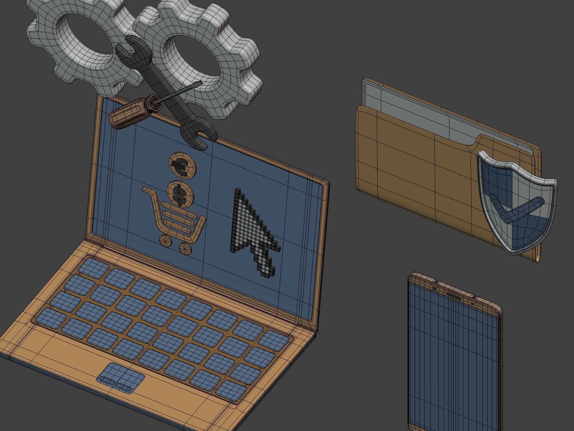 Network Security Icons Pack Low-poly 3D model_8