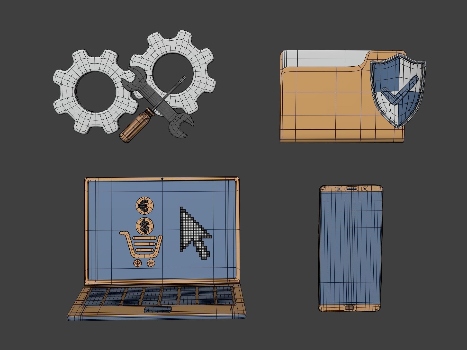 Network Security Icons Pack Low-poly 3D model_2