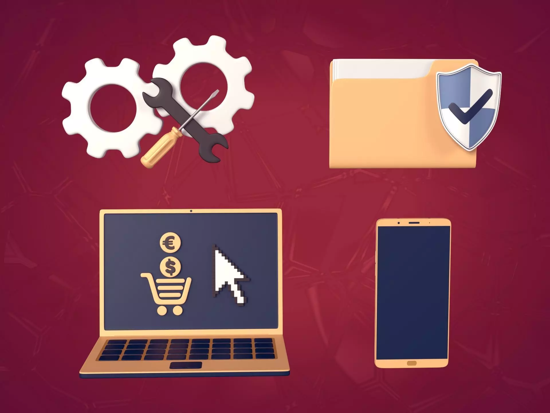 Network Security Icons Pack Low-poly 3D model_0