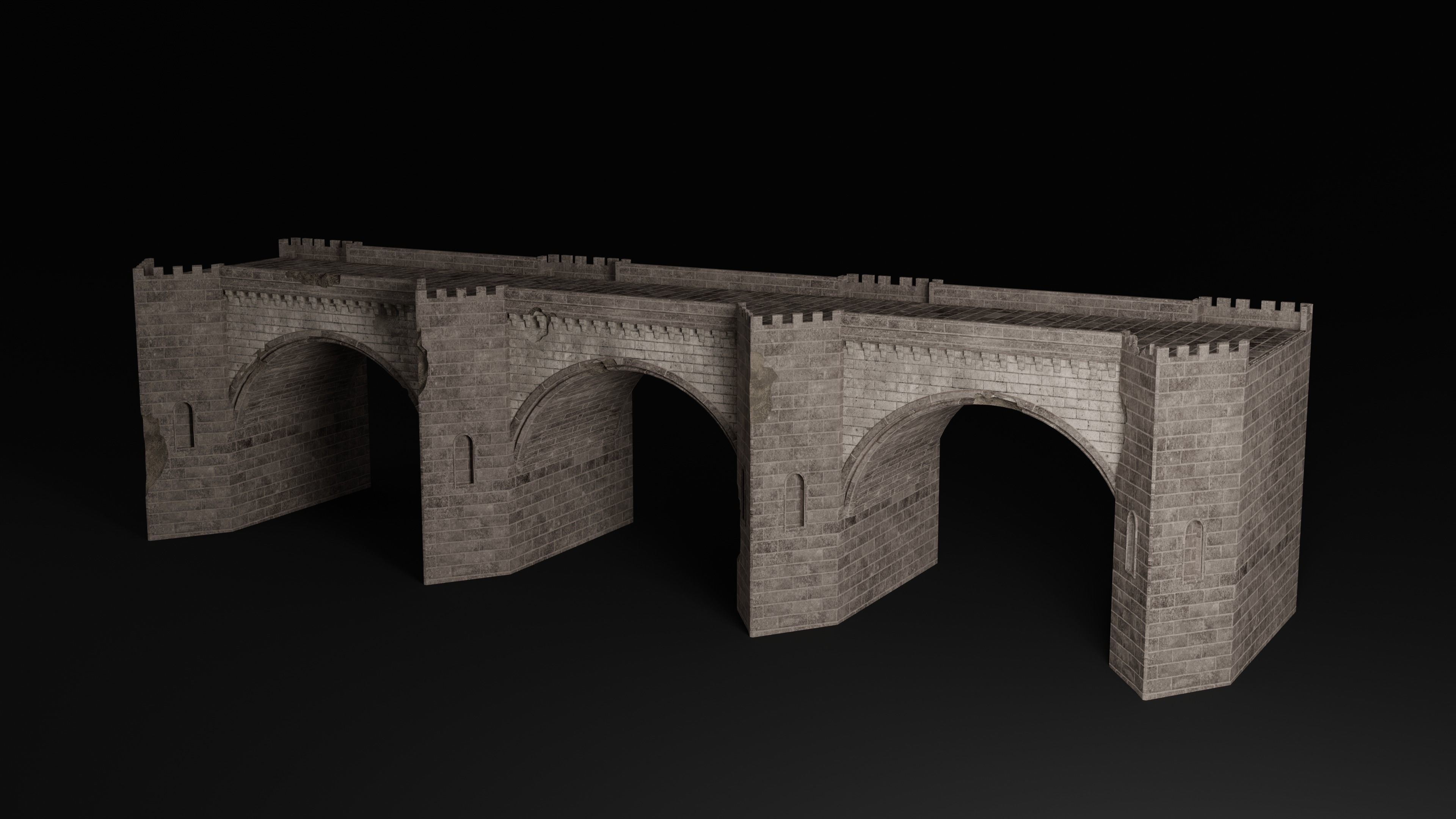 BRIDGE ROMAN GREEK ANCIENT ROAD RAIL TRACK OLD STONE COLLECTION Low-poly 3D model_27
