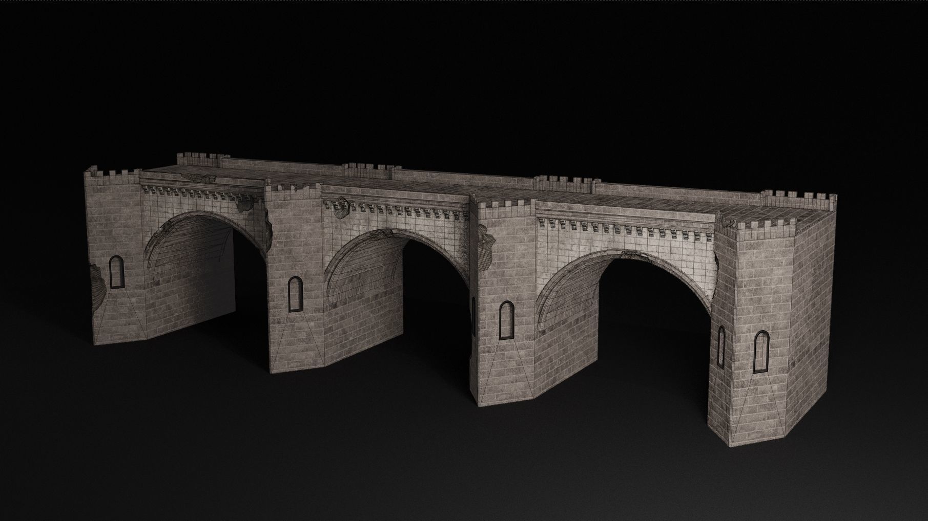 BRIDGE ROMAN GREEK ANCIENT ROAD RAIL TRACK OLD STONE COLLECTION Low-poly 3D model_28