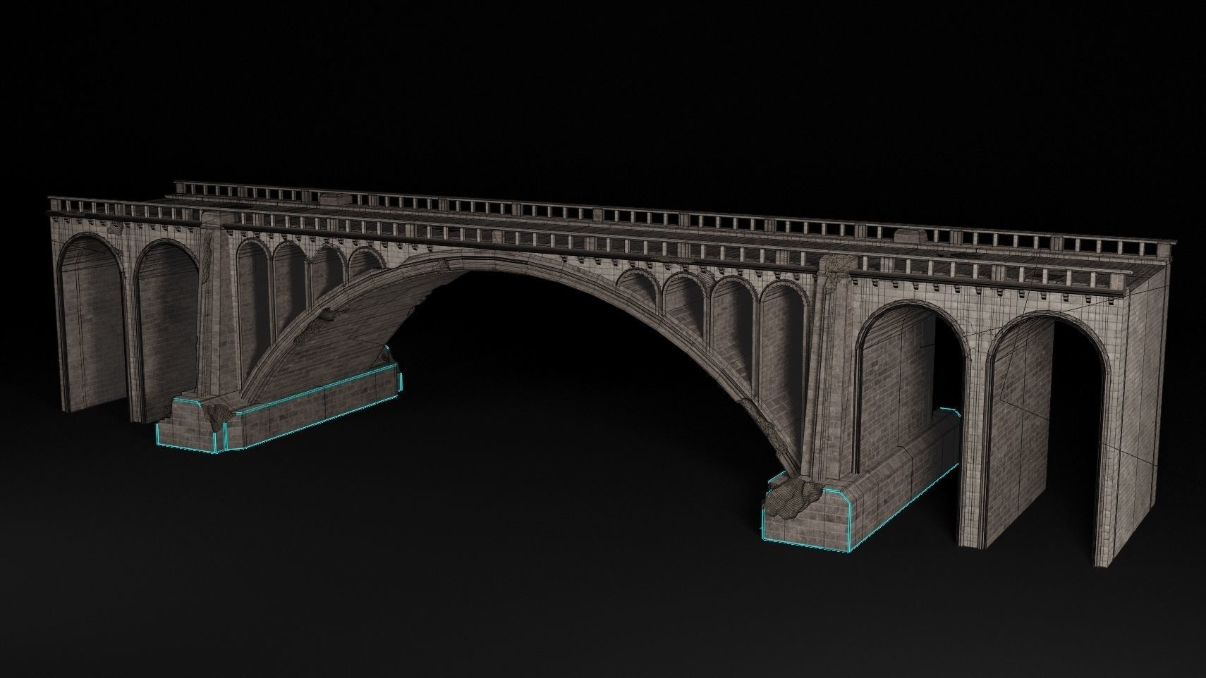 BRIDGE ROMAN GREEK ANCIENT ROAD RAIL TRACK OLD STONE COLLECTION Low-poly 3D model_7