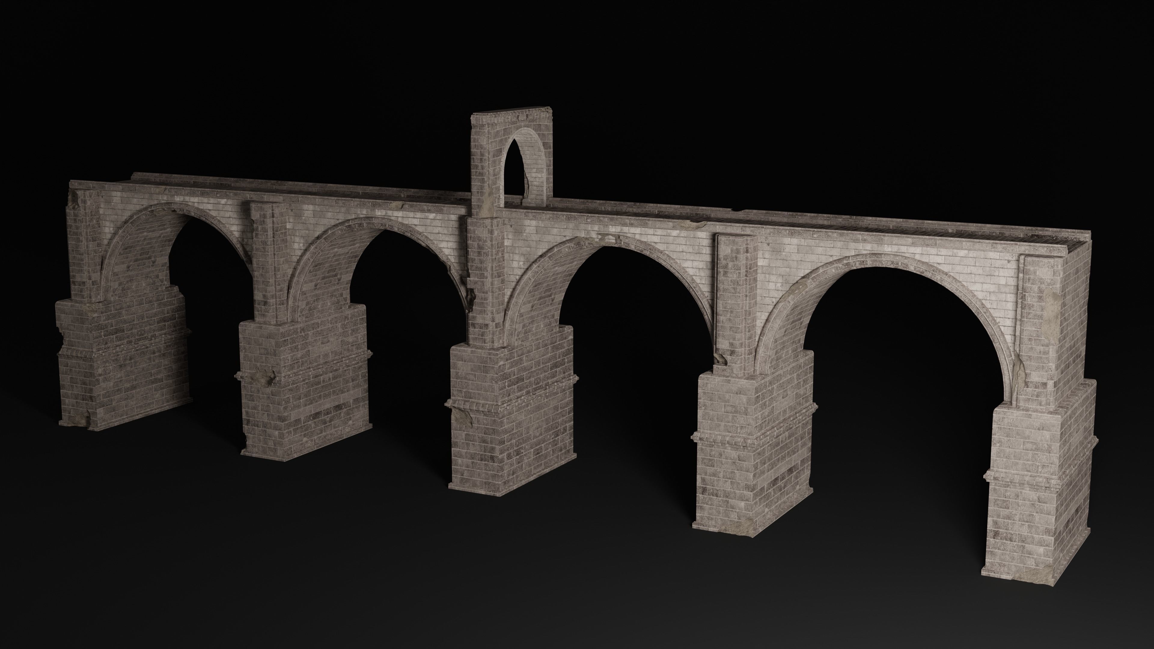 BRIDGE ROMAN GREEK ANCIENT ROAD RAIL TRACK OLD STONE COLLECTION Low-poly 3D model_21