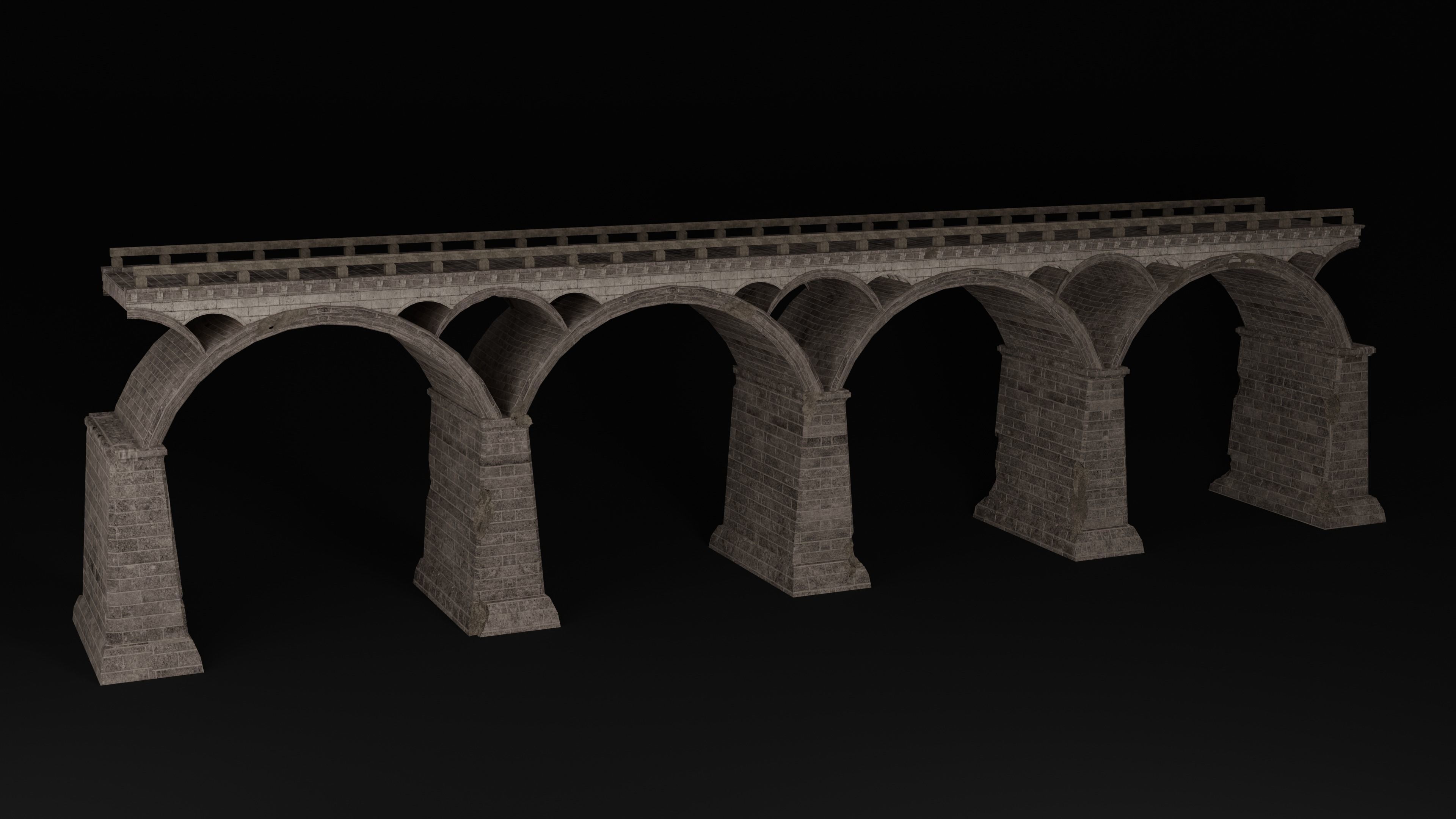 BRIDGE ROMAN GREEK ANCIENT ROAD RAIL TRACK OLD STONE COLLECTION Low-poly 3D model_11