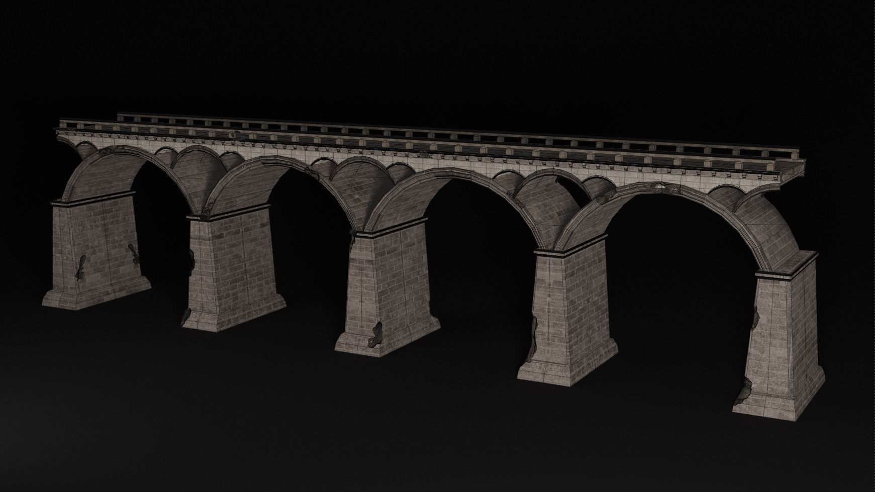 BRIDGE ROMAN GREEK ANCIENT ROAD RAIL TRACK OLD STONE COLLECTION Low-poly 3D model_13