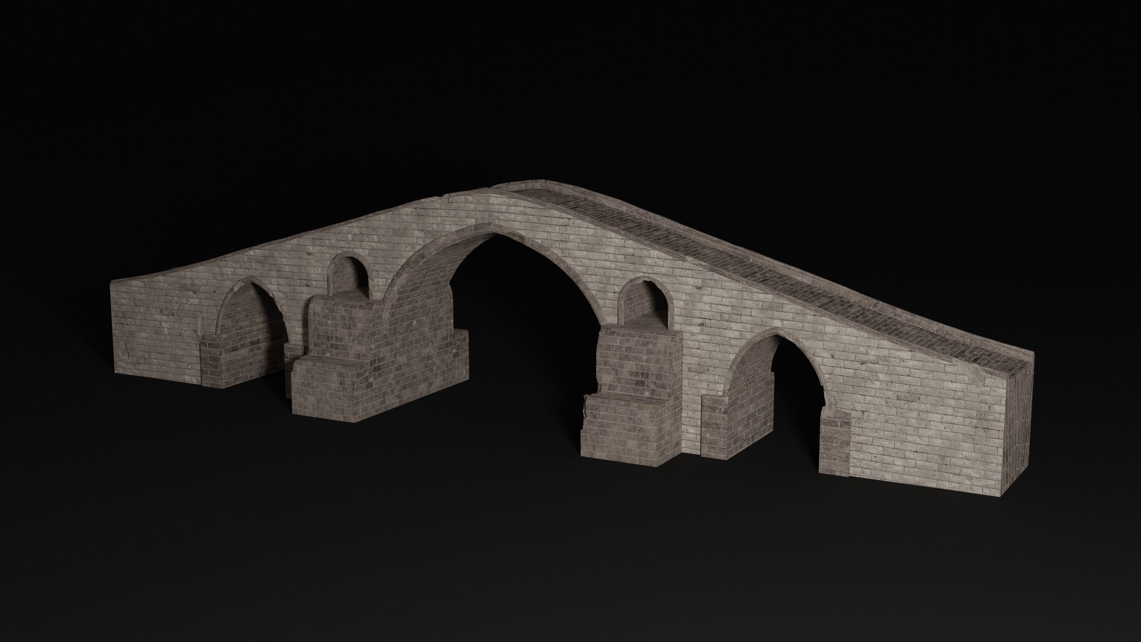 BRIDGE ROMAN GREEK ANCIENT ROAD RAIL TRACK OLD STONE COLLECTION Low-poly 3D model_18