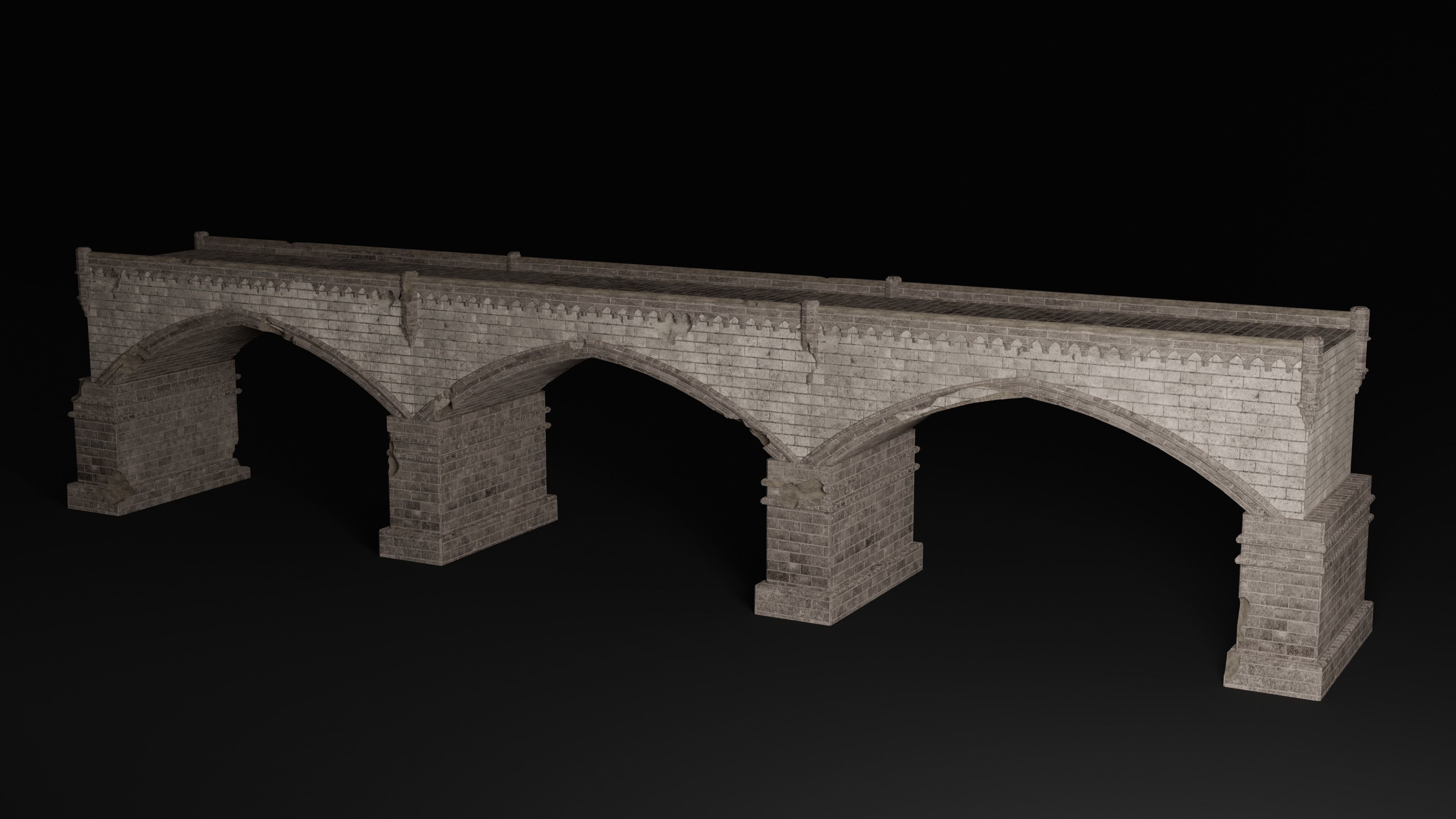 BRIDGE ROMAN GREEK ANCIENT ROAD RAIL TRACK OLD STONE COLLECTION Low-poly 3D model_23