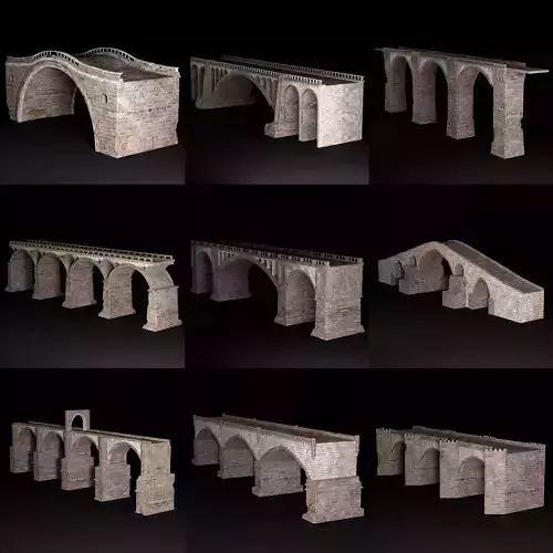 BRIDGE ROMAN GREEK ANCIENT ROAD RAIL TRACK OLD STONE COLLECTION Low-poly 3D model
