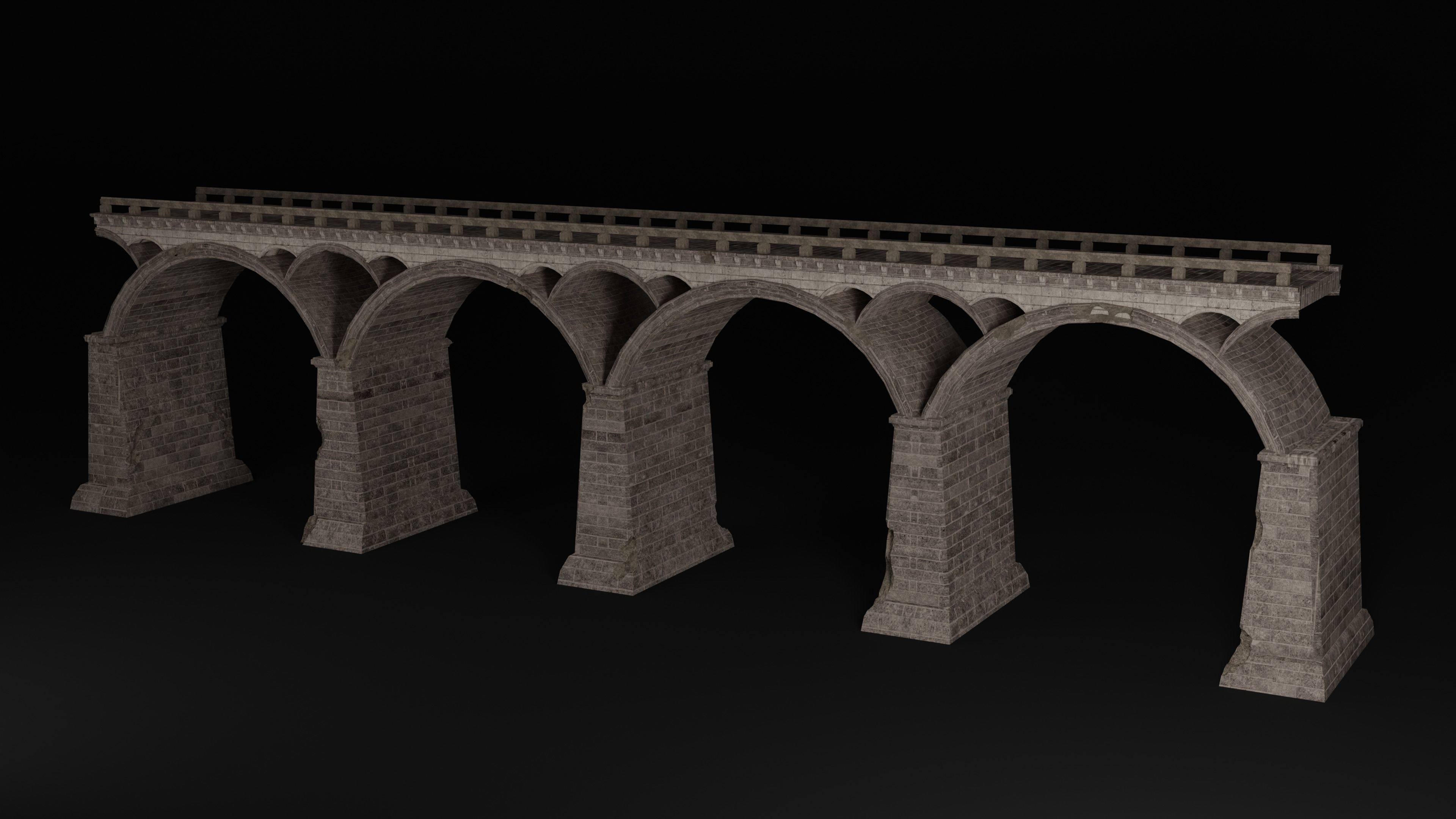 BRIDGE ROMAN GREEK ANCIENT ROAD RAIL TRACK OLD STONE COLLECTION Low-poly 3D model_12