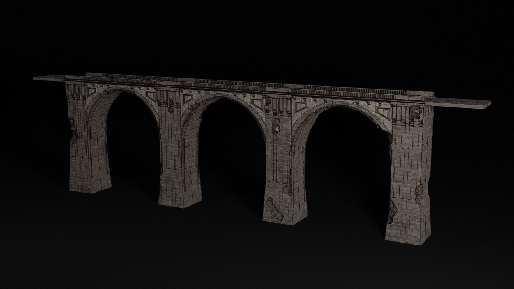 BRIDGE ROMAN GREEK ANCIENT ROAD RAIL TRACK OLD STONE COLLECTION Low-poly 3D model_10