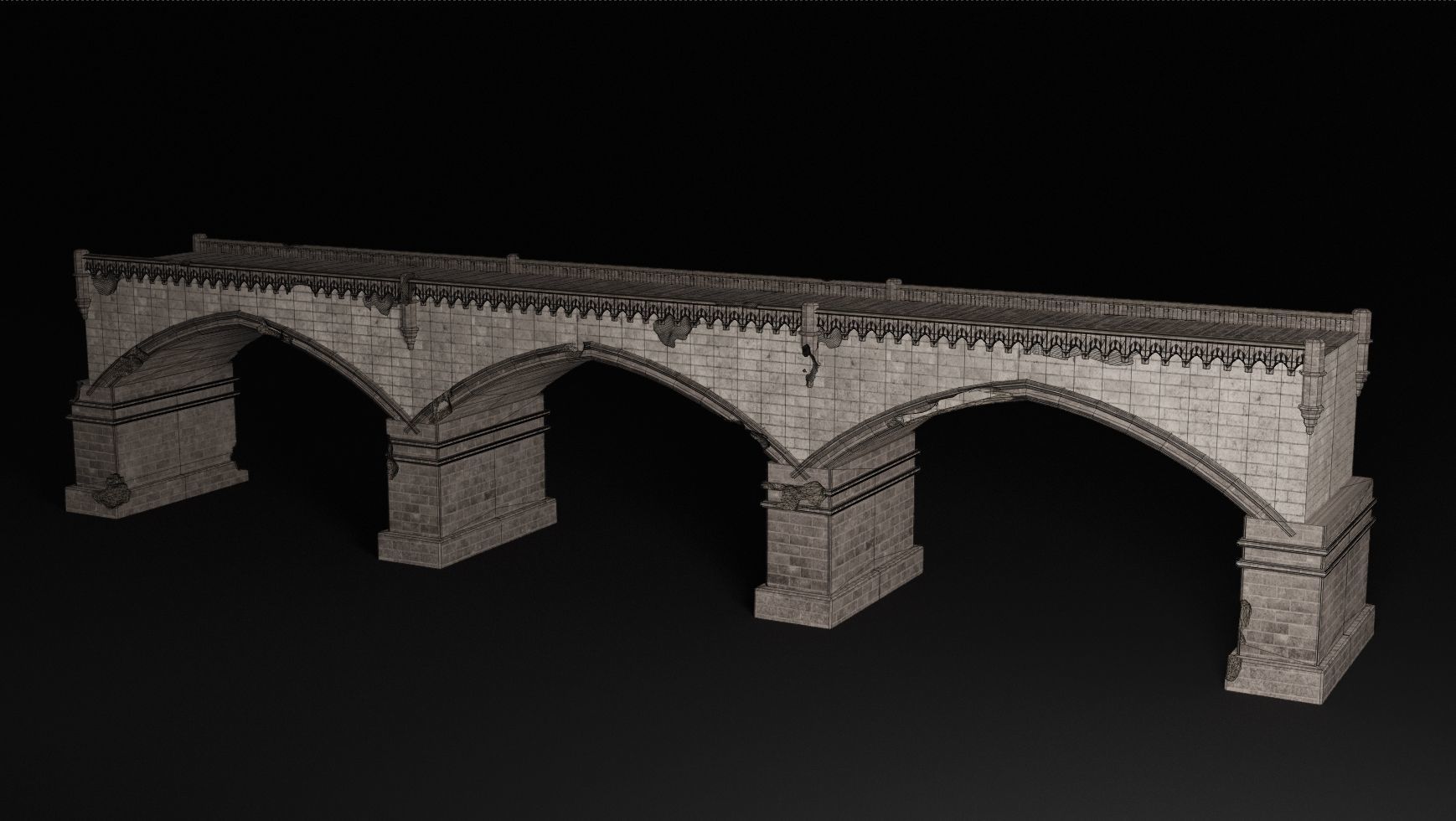 BRIDGE ROMAN GREEK ANCIENT ROAD RAIL TRACK OLD STONE COLLECTION Low-poly 3D model_25