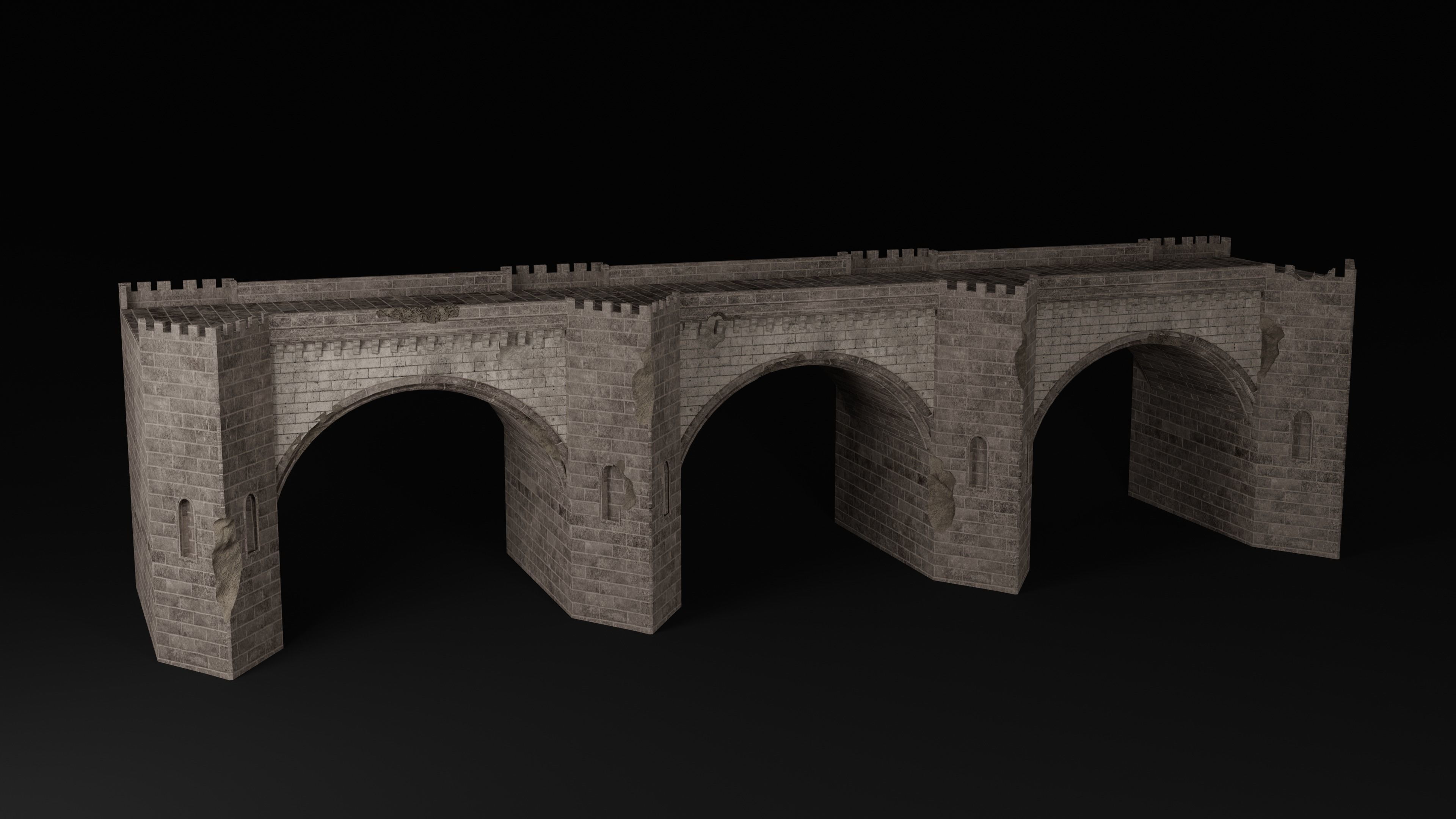 BRIDGE ROMAN GREEK ANCIENT ROAD RAIL TRACK OLD STONE COLLECTION Low-poly 3D model_26